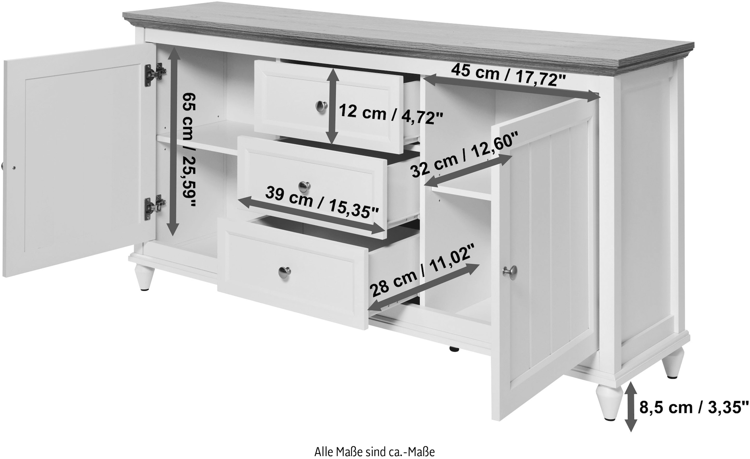 Jahnke Sideboard »COTTAGE SB 150«, (1 St.), Sideboard, Landhausstil, 2 Türen und 3 Schubladen, Breite ca. 150 cm