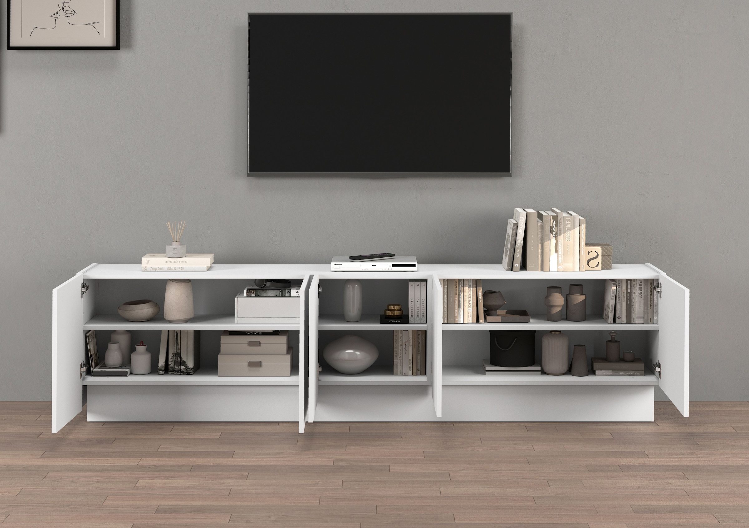 INOSIGN Lowboard »VELA, Höhe 60 cm, Breite 225 cm,Design mit schrägen Türen« 1 Stk. tlg. Made in Italy, Maße-B/T/H: 225x35x60, Lowboard, TV-Board, TV-Kommode