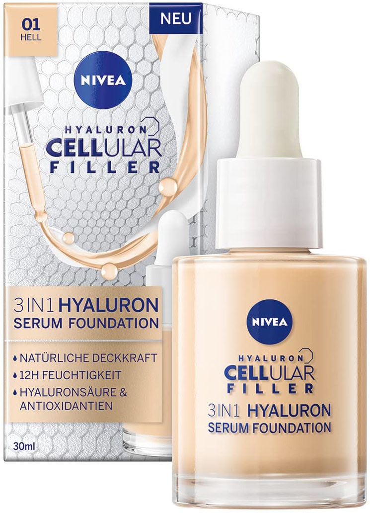 Nivea Foundation »CELLULAR 3IN1 HYALURON SERUM FOUNDATION« mit natürlicher Deckkraft, für kleine Unebenheiten und Rötungen