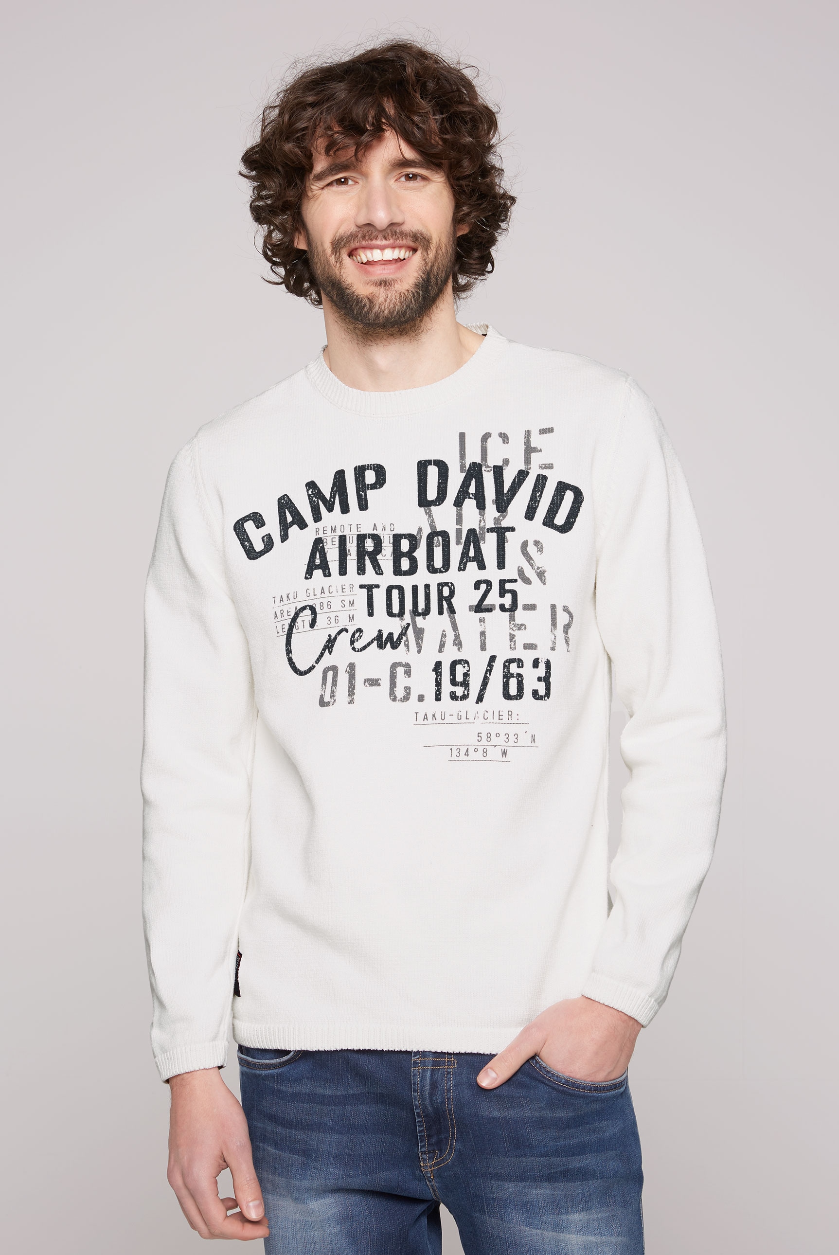 CAMP DAVID Rundhalspullover, mit Logoprints