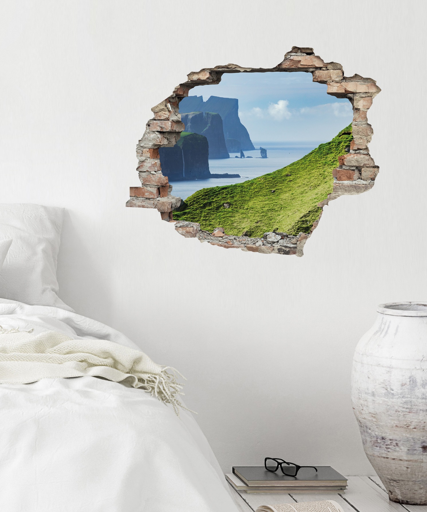 queence Wandtattoo »Fjord«, (1 St.), Wandsticker, Wandbild, selbstklebend, 3D, Wanddurchbruch