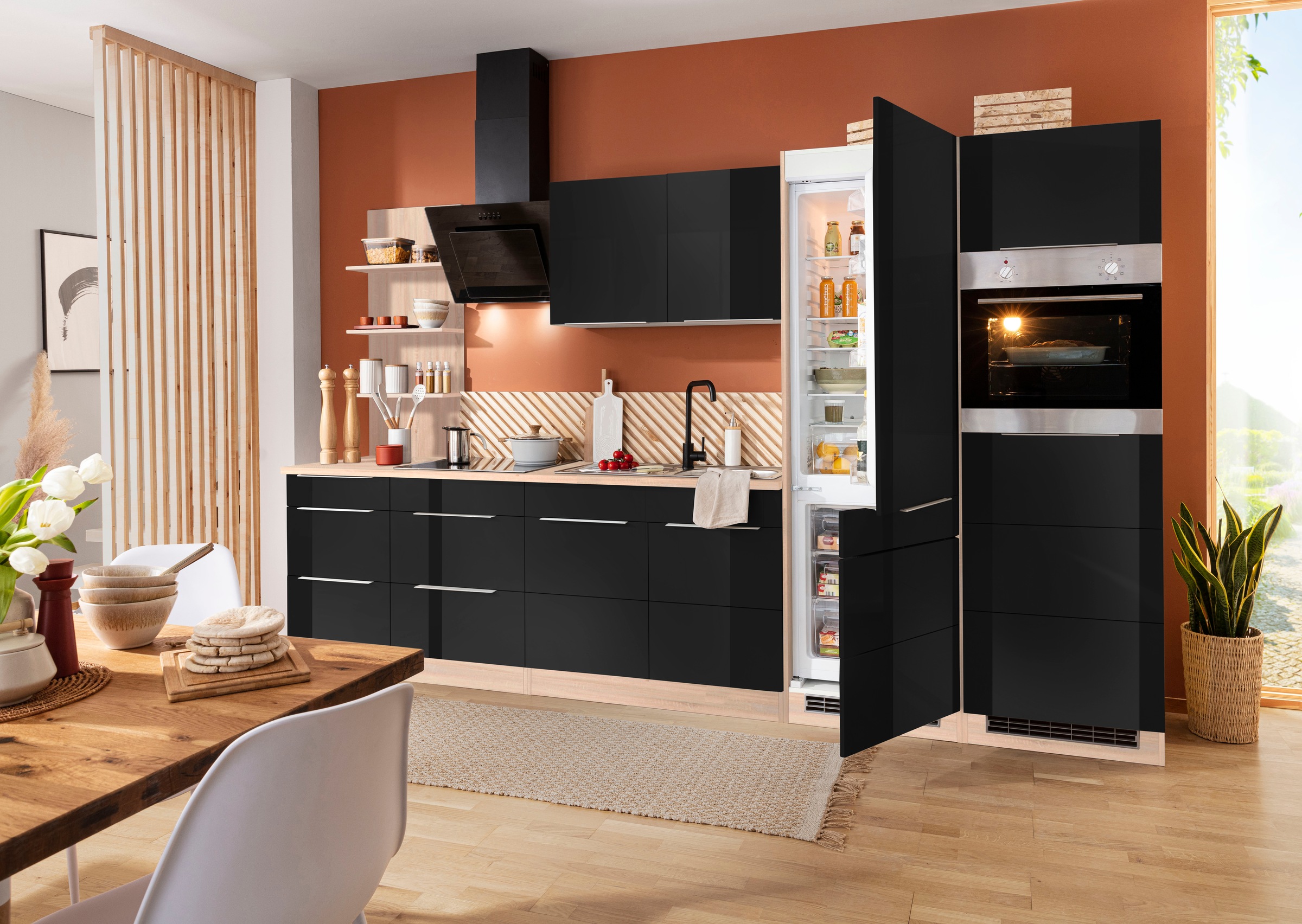 KOCHSTATION Küchenzeile »KS-Brindisi Breite 330 cm«, wahlweise mit E-Geräten und Induktion, mit MDF-Fronten und Regal