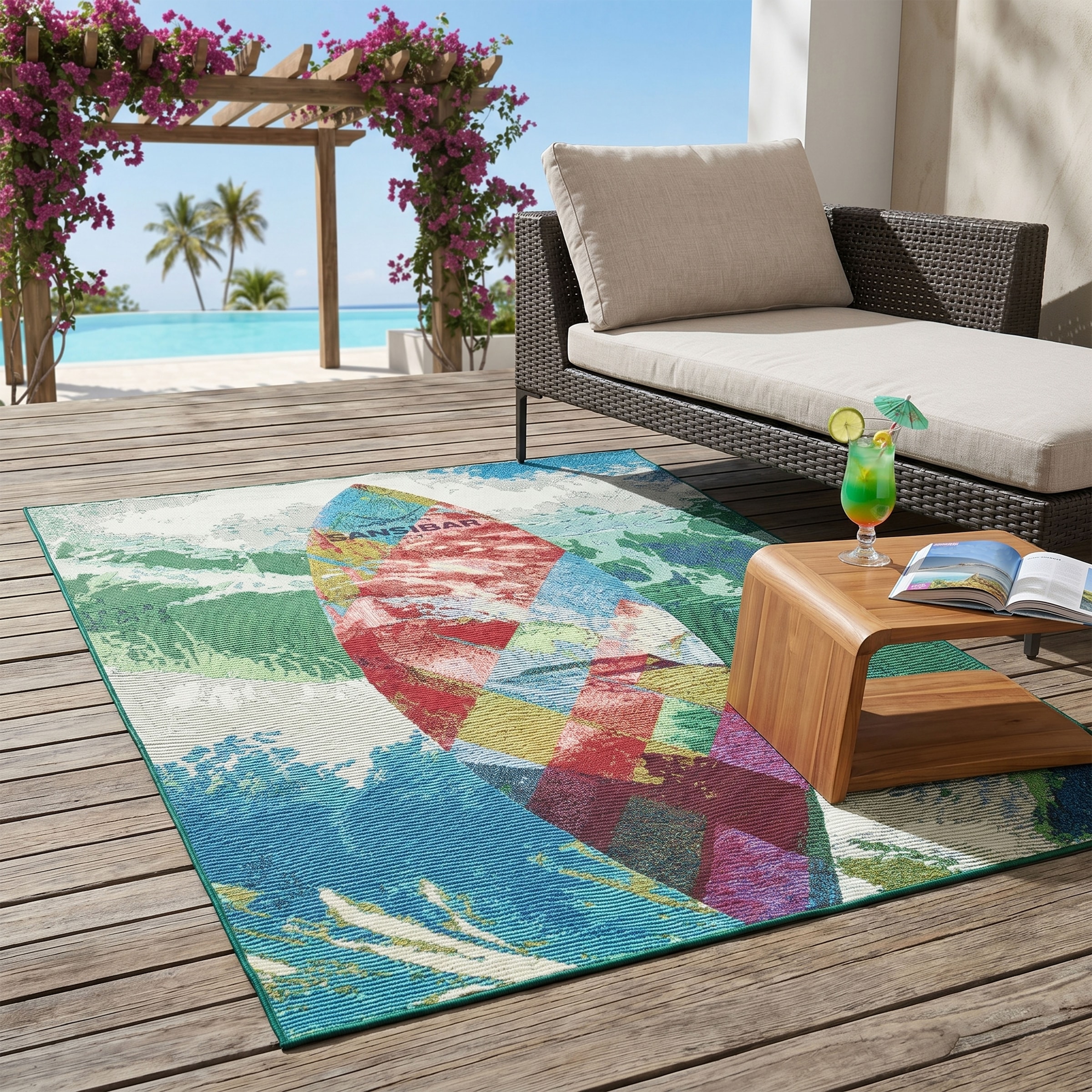 Sansibar Teppich »Rantum Beach SA-024« rechteckig 5 mm Höhe Flachgewebe, modernes Design, Motiv Surfboard, In- & Outdoor geeignet