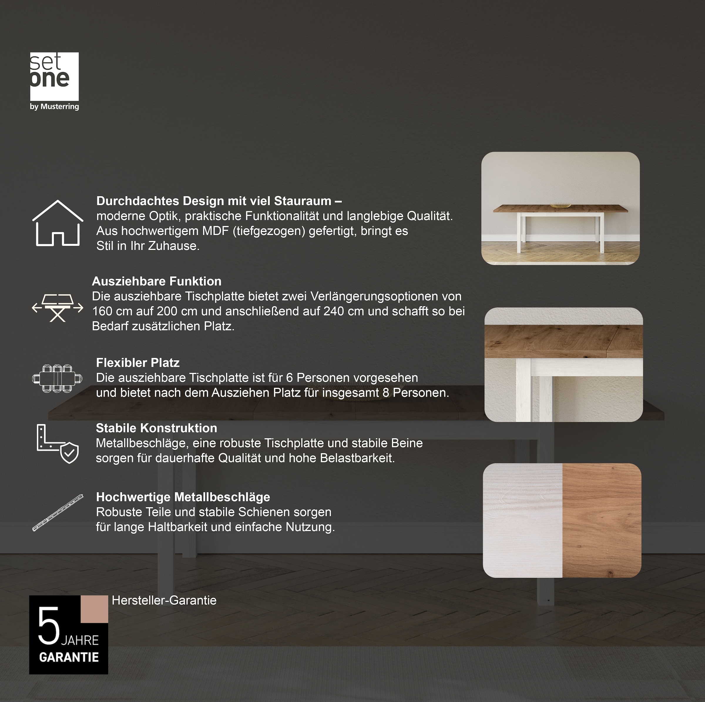 set one by Musterring Esstisch »York« Typ 68, mit ausziehbarer Tischplatte, 3 Farben, Maße 160-240 x 90 cm