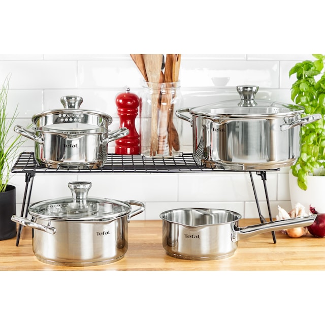 Tefal Topf-Set »Duetto«, Edelstahl, (Set, 9 tlg.), Edelstahl-Topfset,  Siebdeckel, Ausgießer, alle Herdarten, Induktion mit 3 Jahren XXL Garantie