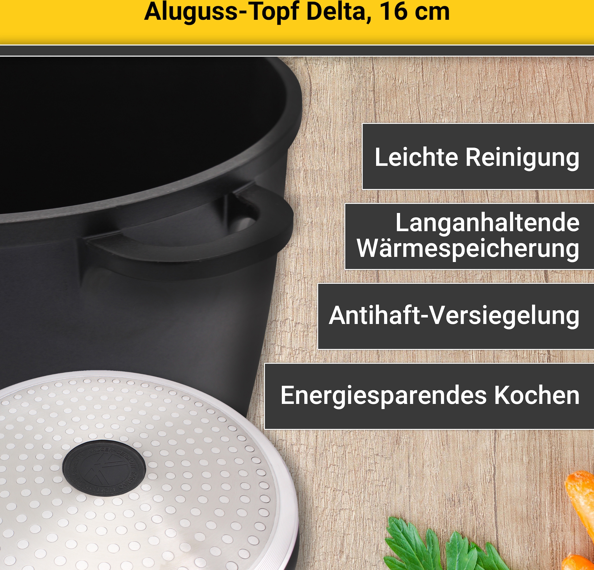 Krüger Fleischtopf »Aluguss Fleischtopf mit Glasdeckel DELTA«, Aluminiumguss, (1 tlg.), für Induktions-Kochfelder geeignet