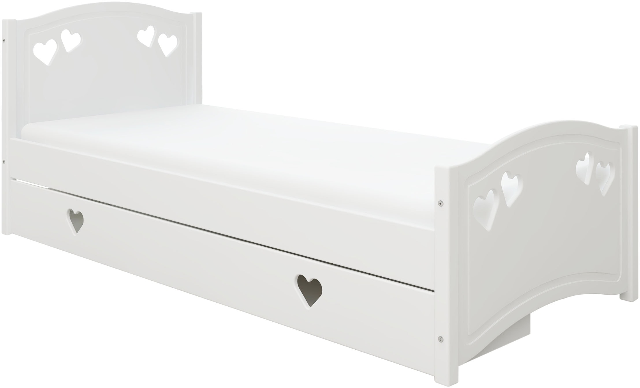 Lüttenhütt Jugendbett »Beeke, Kinderbett, mit Matratze + Schublade,«, (4 tlg., Komplettbett inklusive Lattenrost, Bettkasten und Matratze), FSC®-zertifiziert, viel Stauraum, bis 100 KG belastbar
