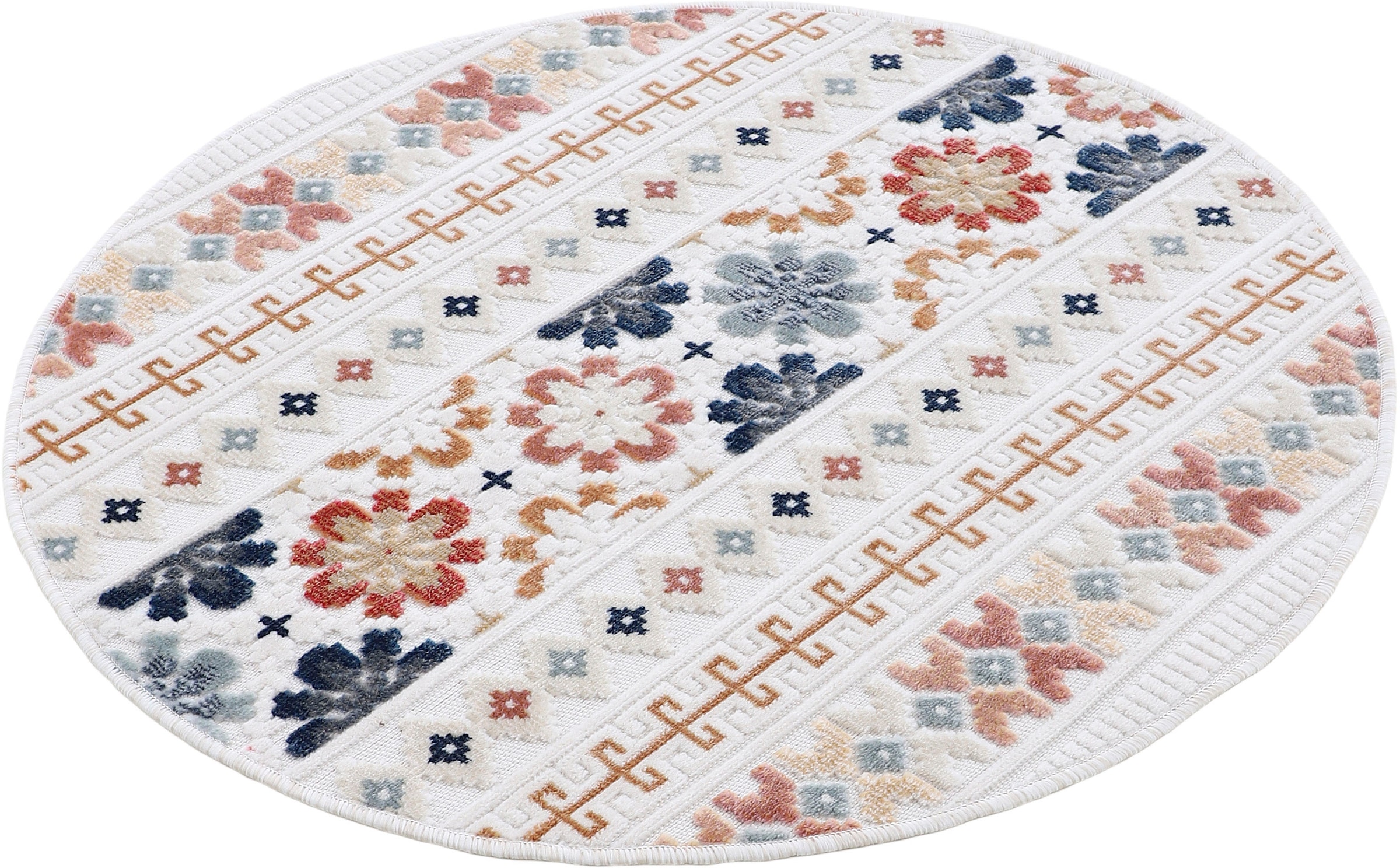 rund, Palmenblätter, carpetfine Motiv- 103«, robustes Hoch-Tief Flachgewebe, Effekt Teppich »Deja Floral