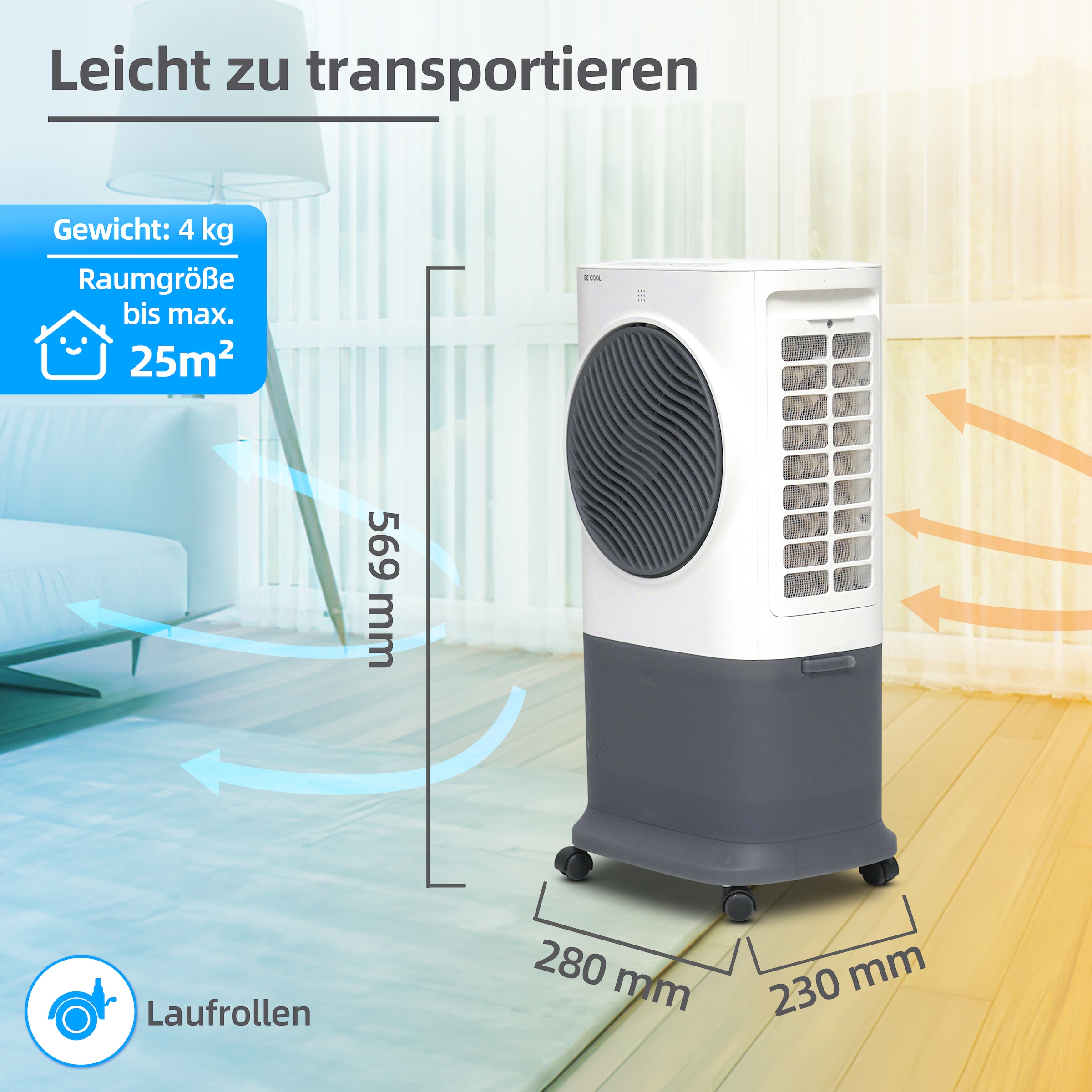 be cool Ventilatorkombigerät »Premium Luftkühler mit mit Wifi und 6,5l Wassertank«, abnehmbarer Wassertank, von oben befüllbar, WiFi