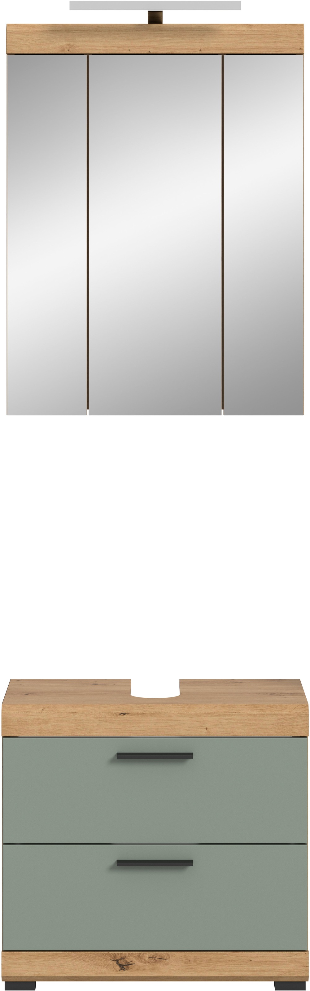 INOSIGN Badmöbel-Set »Siena, 2 teilig, inklusive LED Beleuchtung, bestehend aus:«, (Set), Waschbeckenunterschrank, Spiegelschrank, LED Badaufsatzleuchte