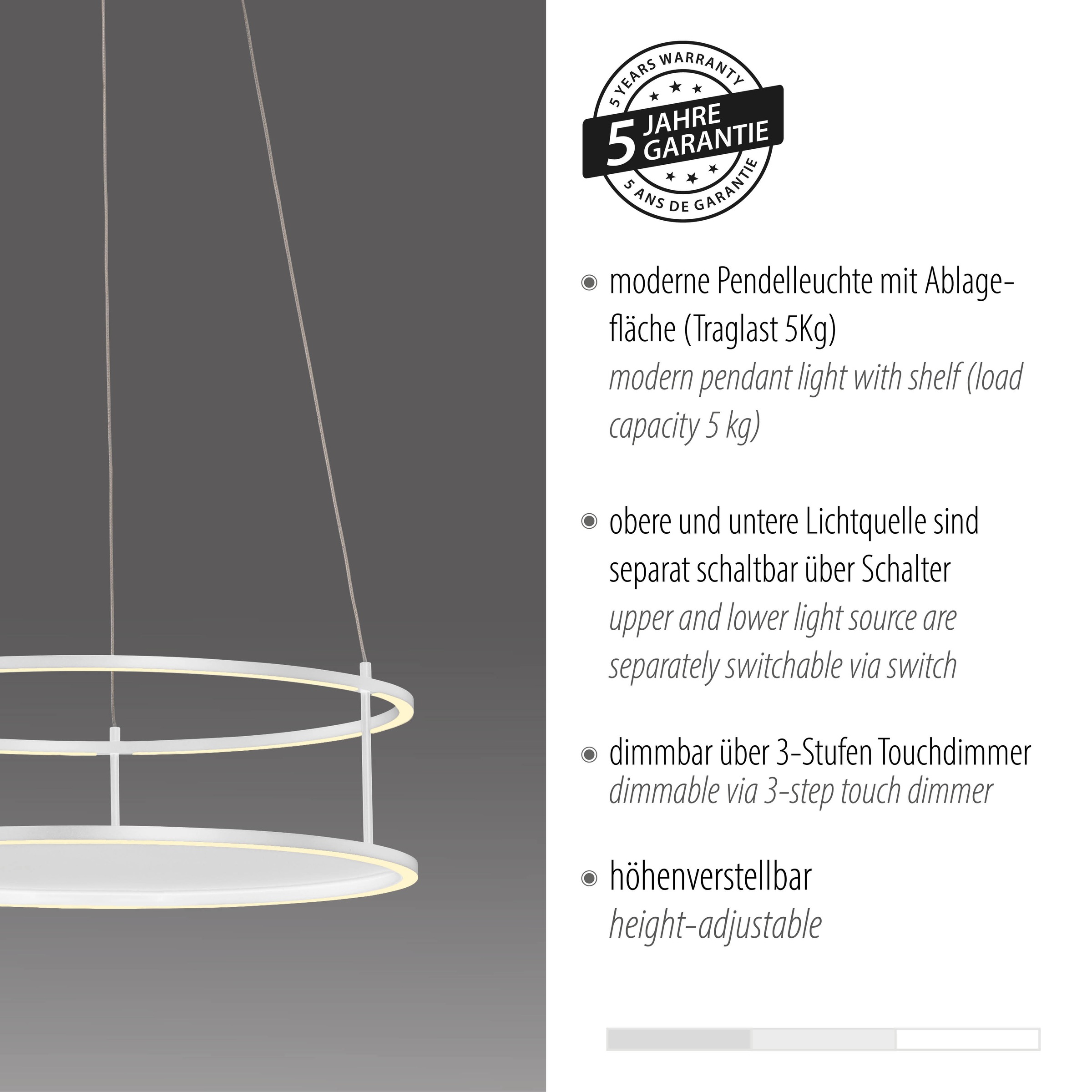 Paul Neuhaus LED Pendelleuchte »CONNI« LED-Board 1 Stk. Warmweiß Touchdimmer, separat schaltbar, Memoryfunktion, Deko-Ablagefläche