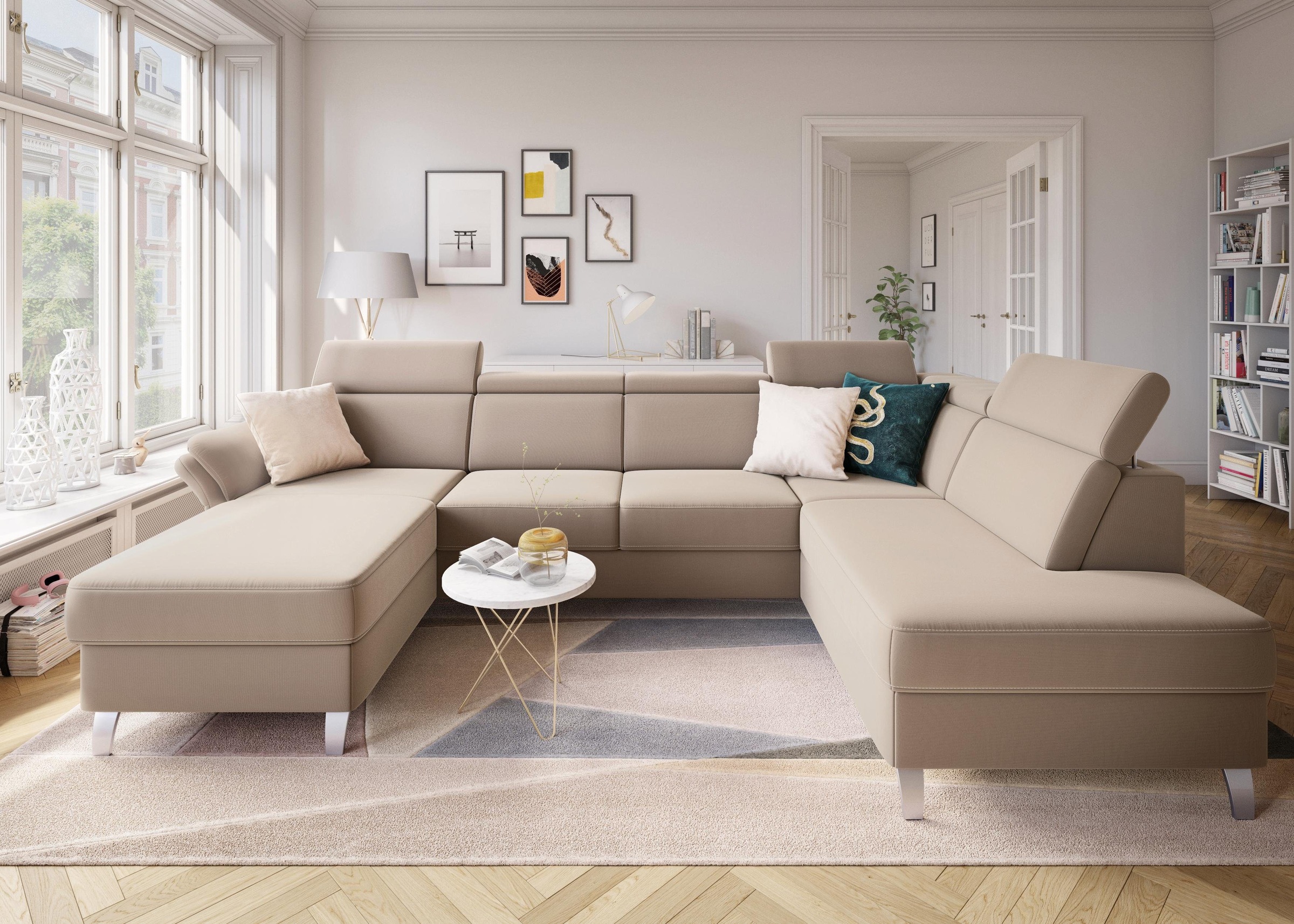 sit&more Wohnlandschaft »Vincenzo U-Form«, inklusive Kopfteilverstellung, wahlweise mit Bettfunktion, Bettkasten
