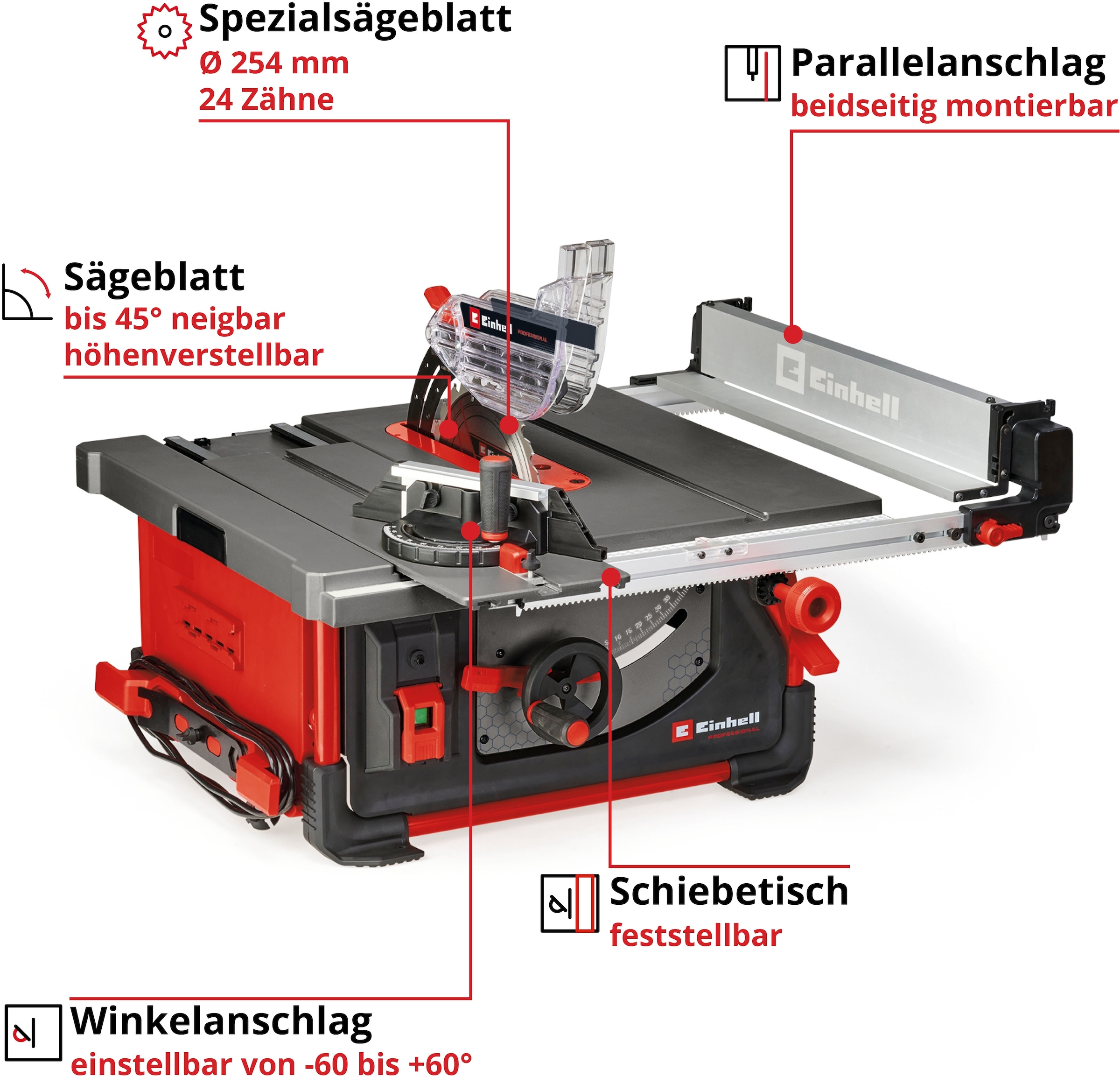 Einhell Tischkreissäge »TP-CC 10 T«, mit Arbeitstisch aus Aluminiumguss mit höhenverstellbarer Tischeinlage