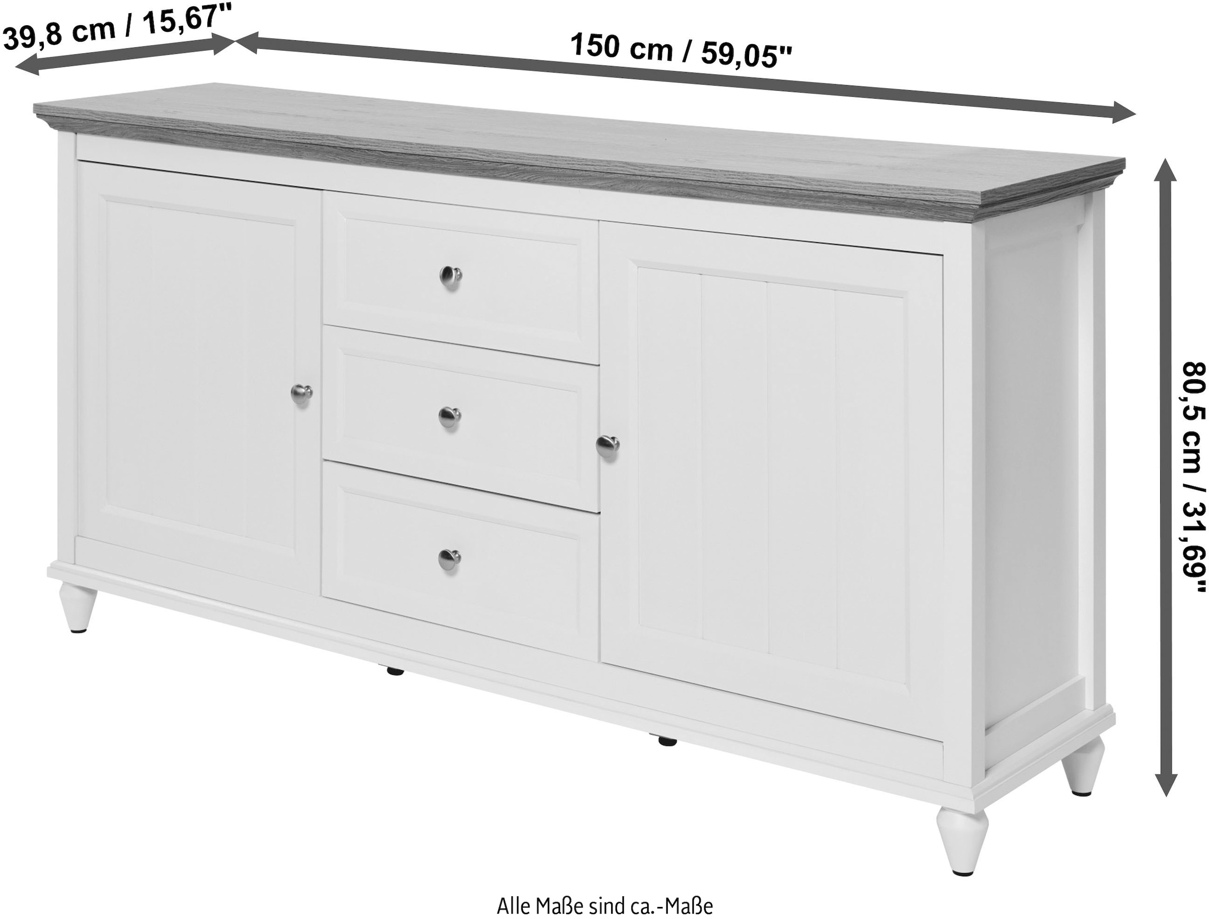 Jahnke Sideboard »COTTAGE SB 150«, (1 St.), Sideboard, Landhausstil, 2 Türen und 3 Schubladen, Breite ca. 150 cm