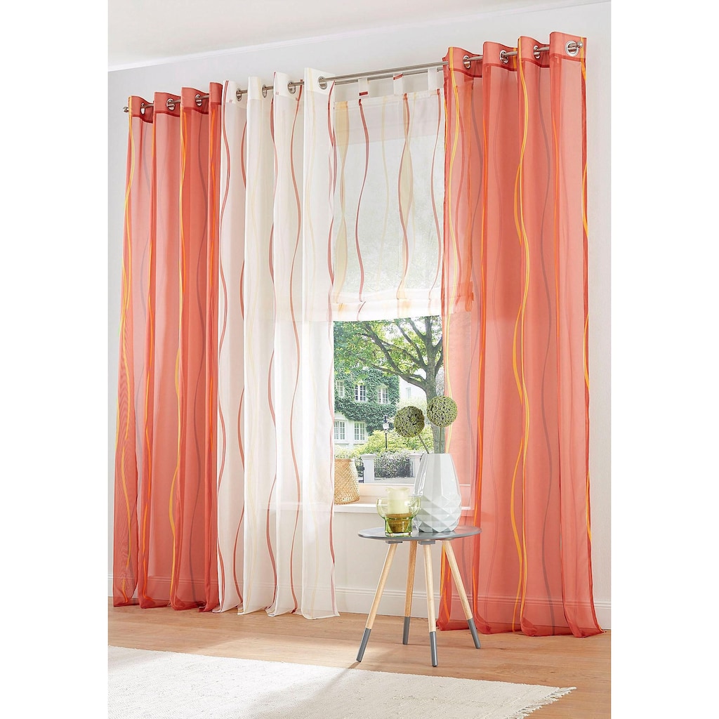 my home Gardine »Dimona«, (2 St.), 2-er Set, transparent, Voile, Polyester, Wellen