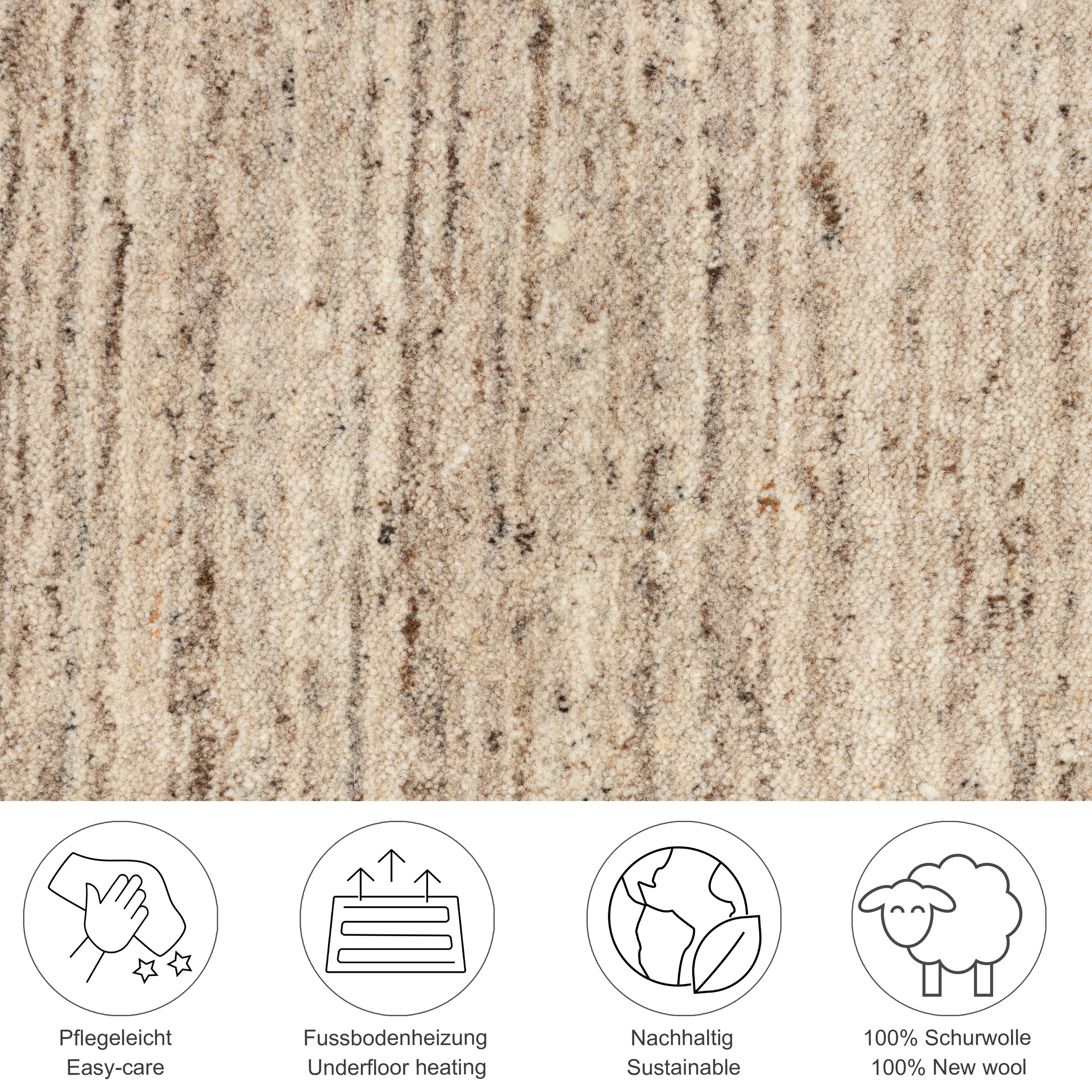 THEKO Wollteppich »Pure UNI« rund 14 mm Höhe Handwebteppich, meliert, reine Wolle, handgewebt