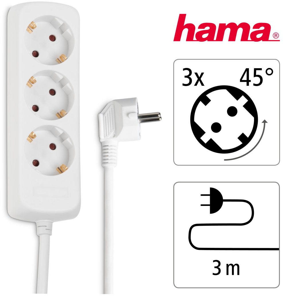 Hama Steckdosenverteiler »Mehrfachsteckdose 3-fach, 3m in Weiß, mit erhöhtem Berührungsschutz«, 3-fach, (Kabellänge 3 m)