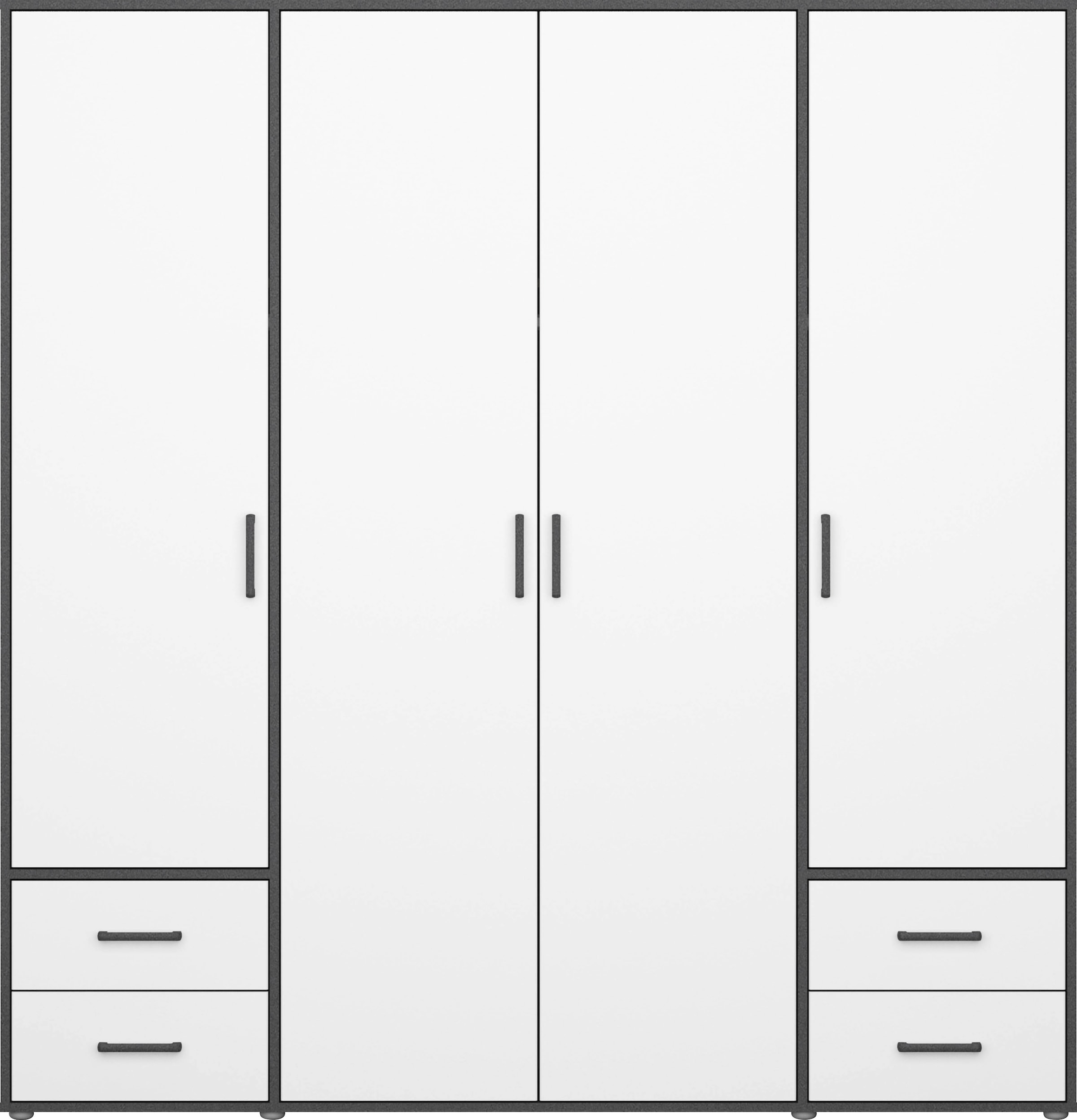 rauch Drehtürenschrank »Kleiderschrank Schrank Garderobe Wäscheschrank VOYAGER«, (in 3 verschiedenen Ausstattungen BASIC/CLASSIC/PREMIUM), moderne Griffe in Graumetallic mit Außenschubkästen MADE IN GERMANY