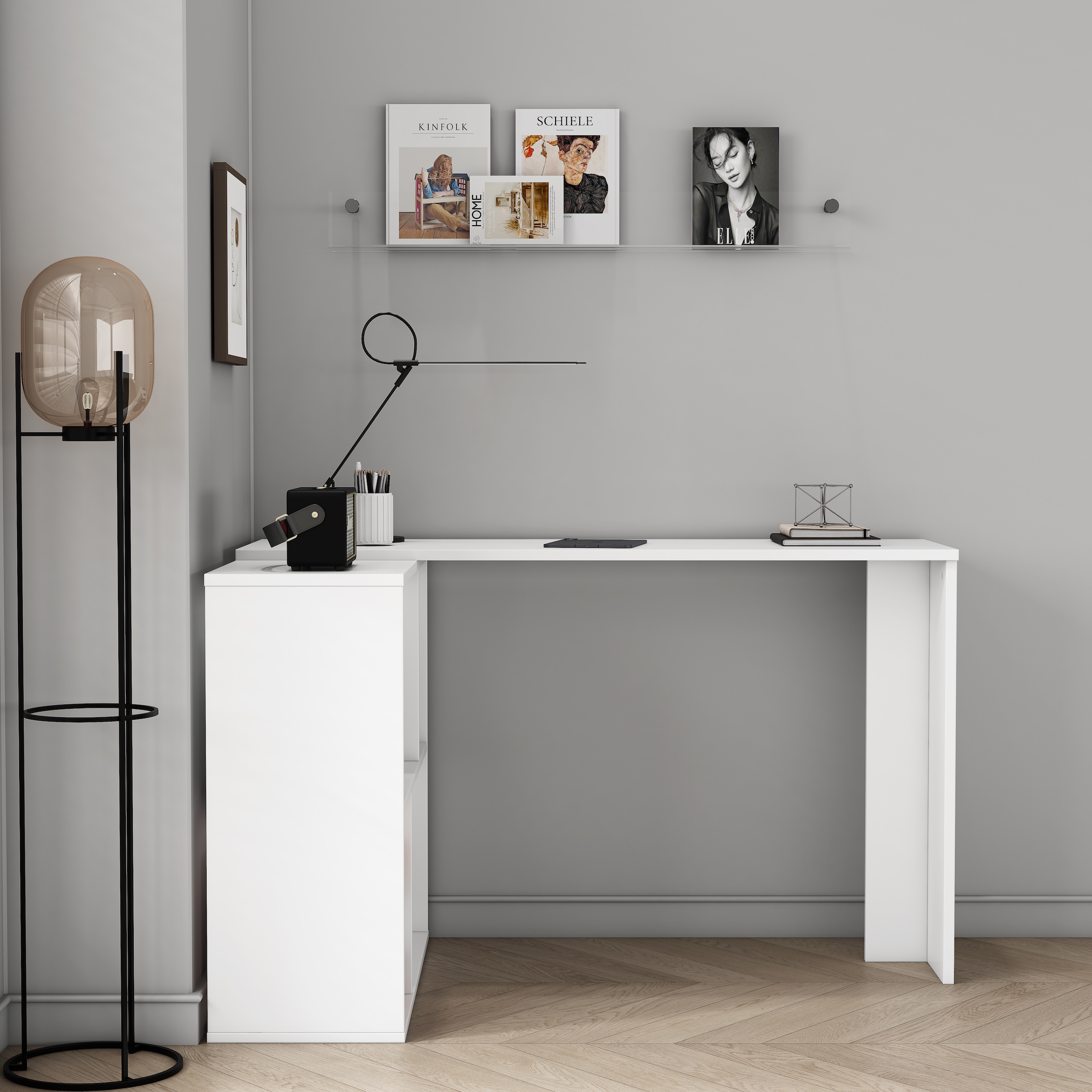 OTTO home Eckschreibtisch »Jaaron« mit vier offenen Fächern, modernes und elegantes Design