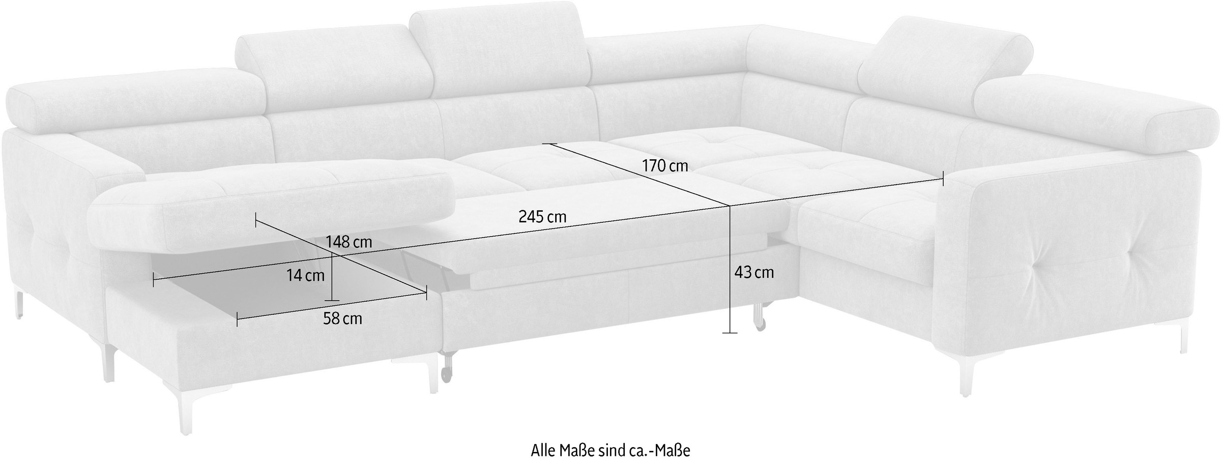 COTTA Wohnlandschaft »Sammy U-Form«, mit Kopfteilverstellung, wahlweise mit Bettfunktion & Bettkasten
