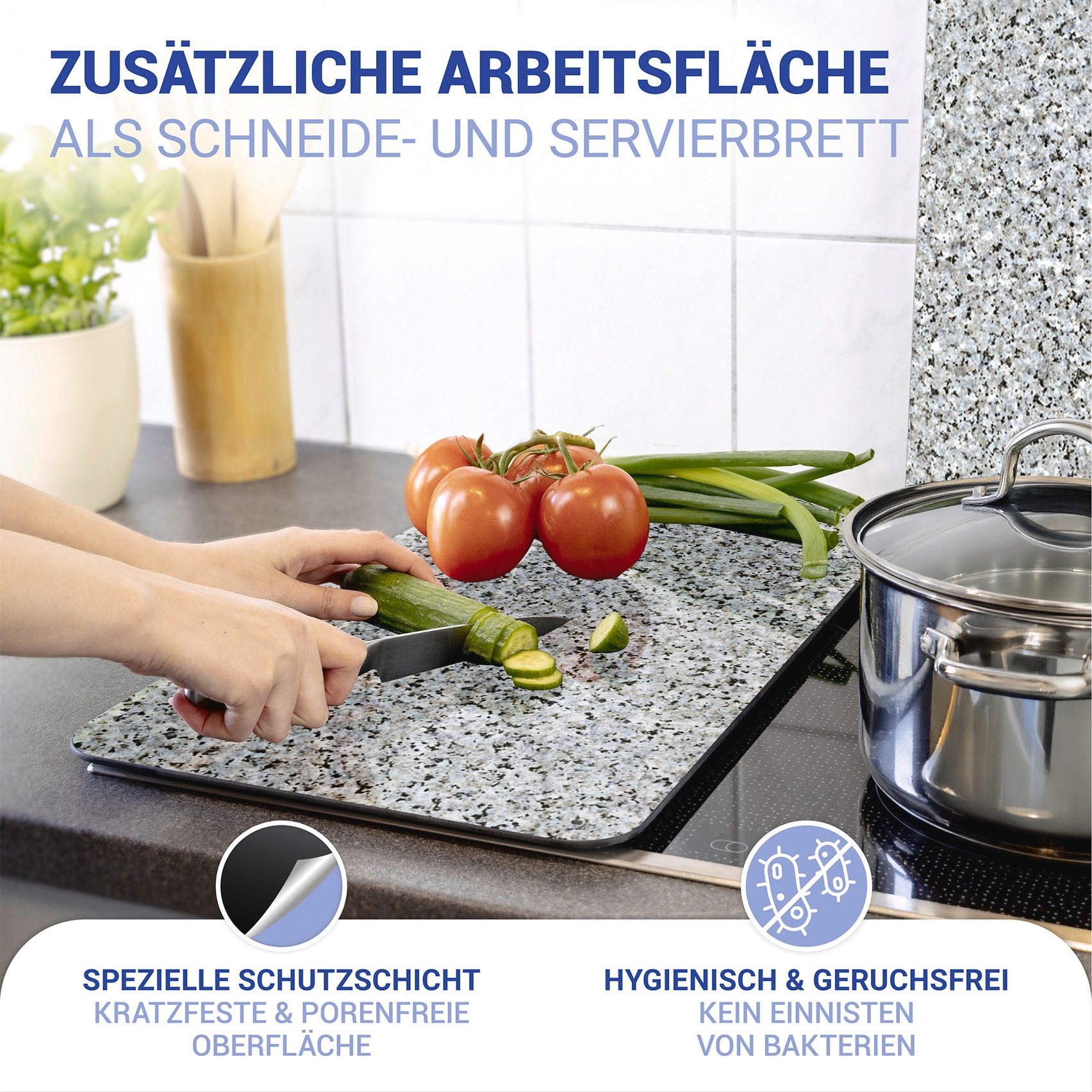 WENKO Herd-Abdeckplatte »Universal Modell Granit«, (Set, 2 tlg.), Herdabdeckung für alle Herdarten, kratzfest, mit rutschfesten Füßen