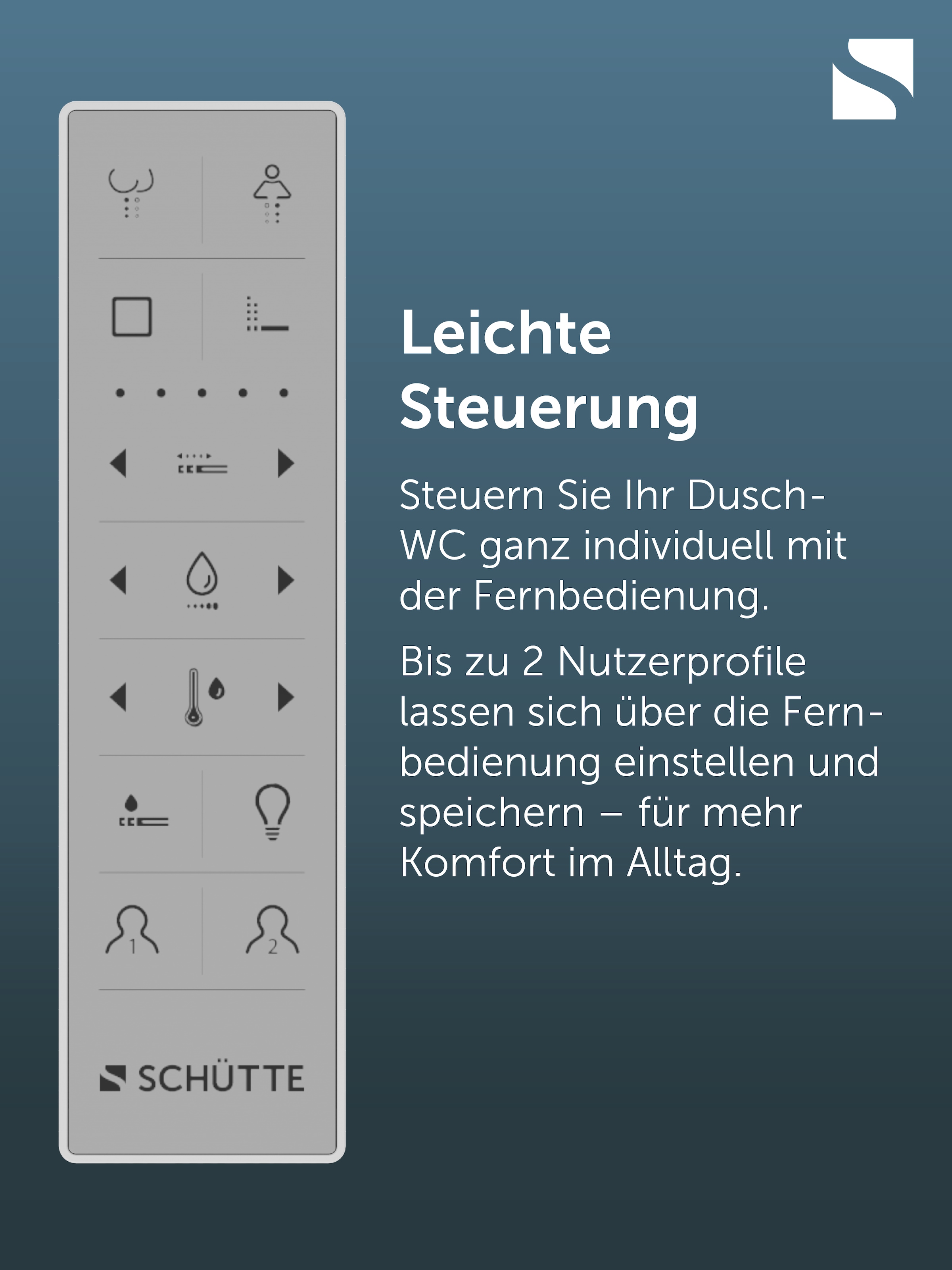 Schütte Fernbedienung »OWANO« Dusch-WC Fernbedienung, Funk, 2 Profile, Wandhalter