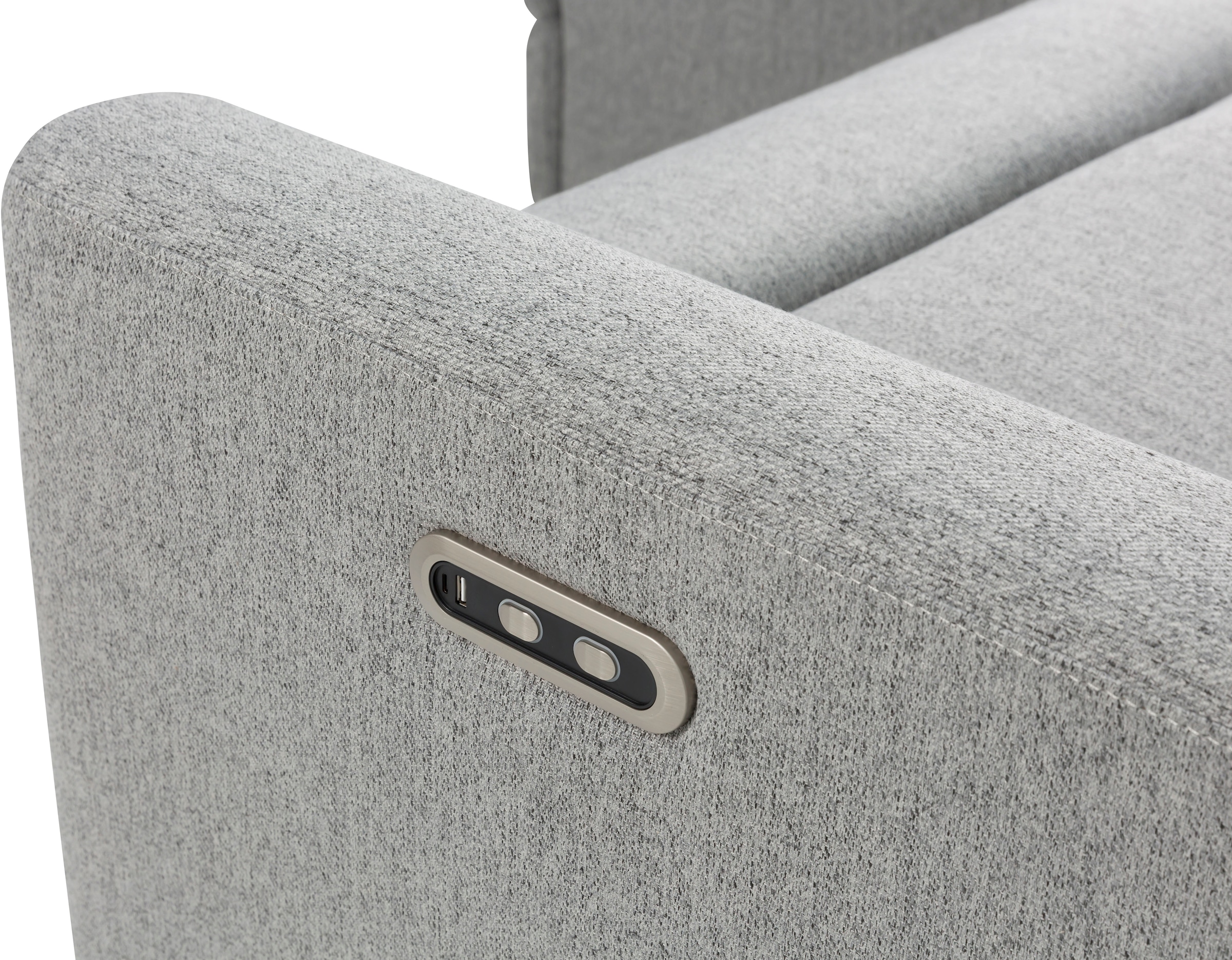 INOSIGN Ecksofa »JENNA, L-Form, 209cm, manuelle u. elektrische Funktion, mit USB A/C,«, Liegefunktion 105°-150°, Federkern, Struktur fein