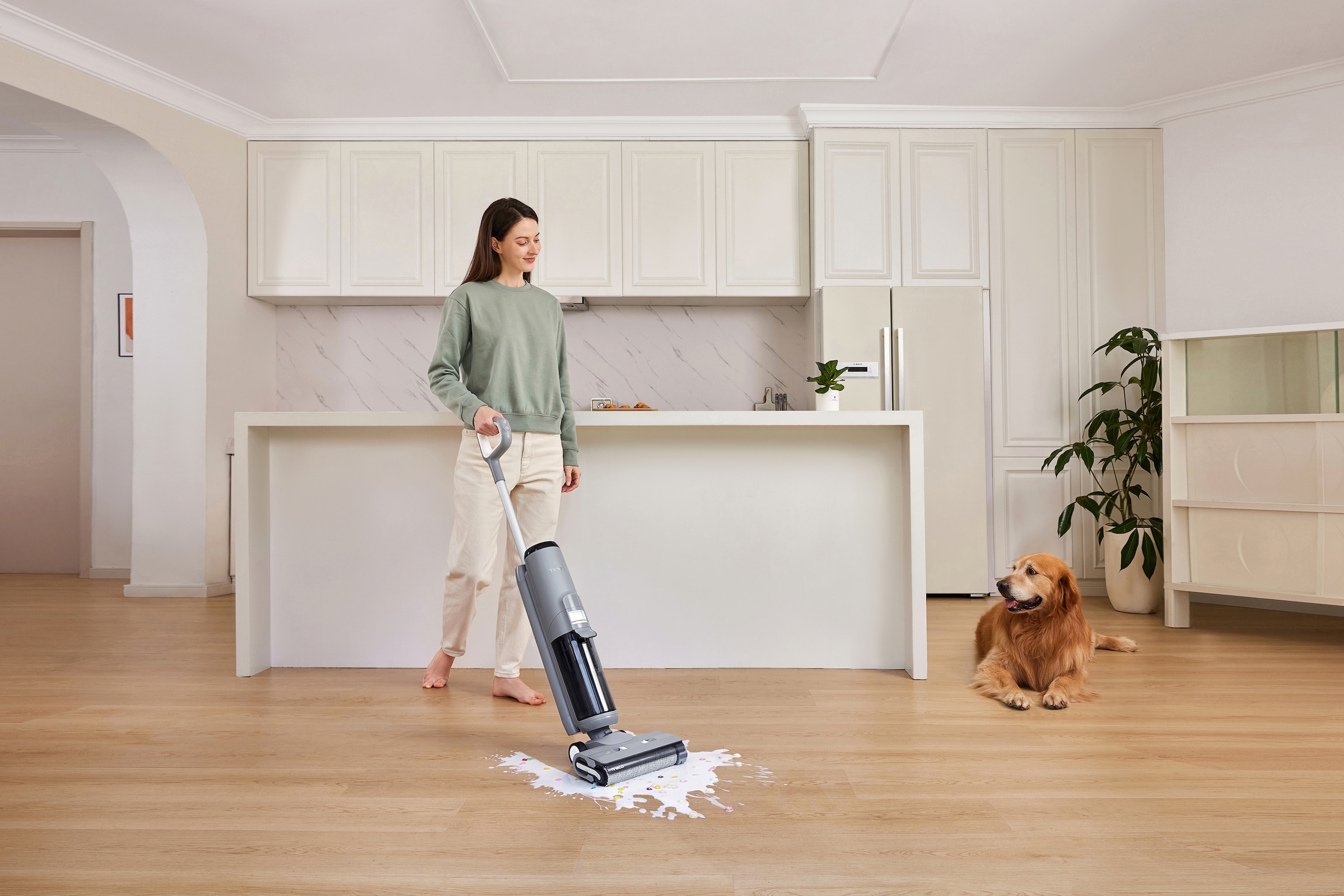 Tineco Nass-Trocken-Sauger »Tineco iFLOOR 5 Breeze mit automatischer Selbstreinigung« beutellos, 35 Min Akku, Tierhaarfilter, Hartbodenreiniger, Doppeltank