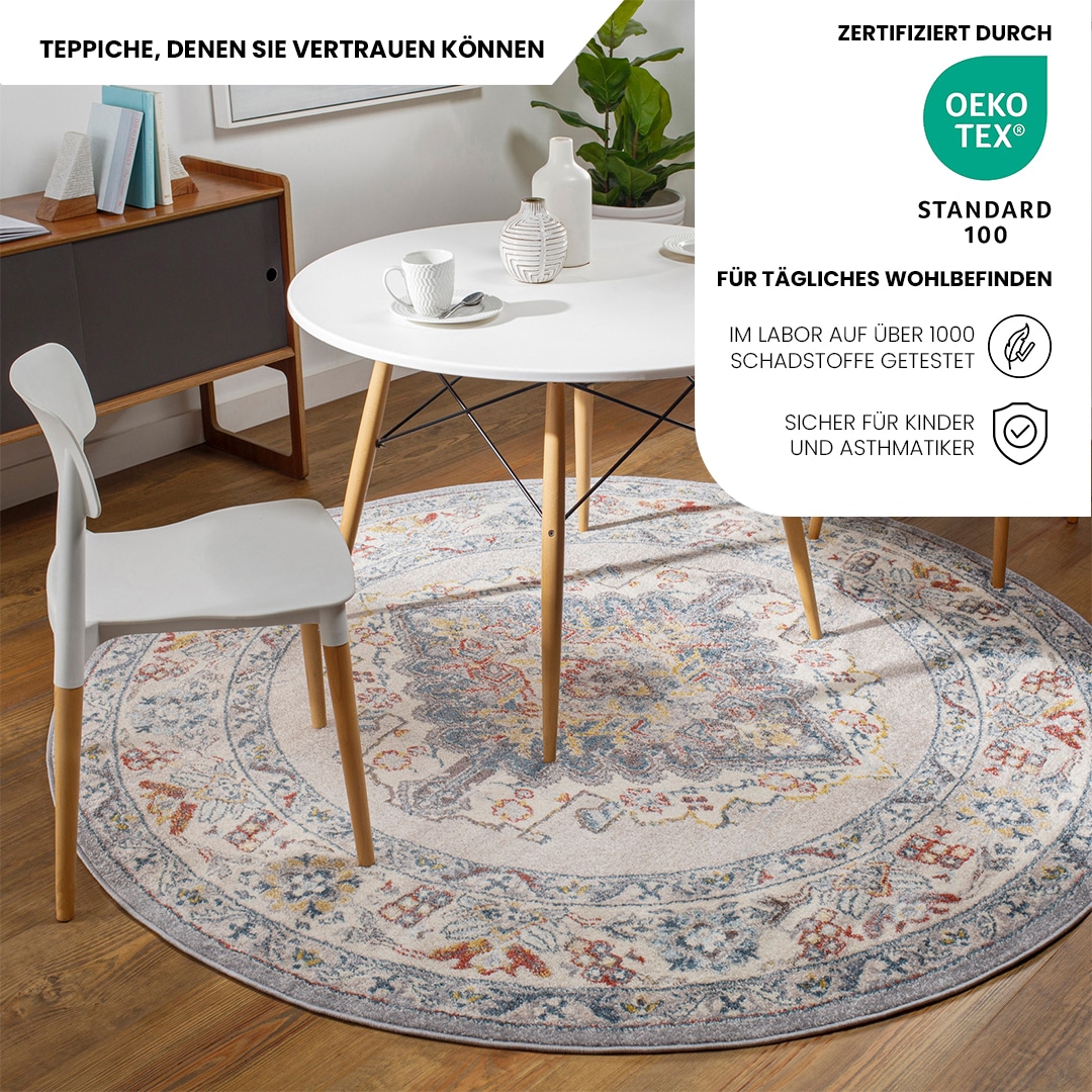 Livabliss Teppich »CASABLANCA«, rund, 13 mm Höhe, Vintage Orientteppich, Kurzflor Boho Wohnzimmerteppich, Läufer