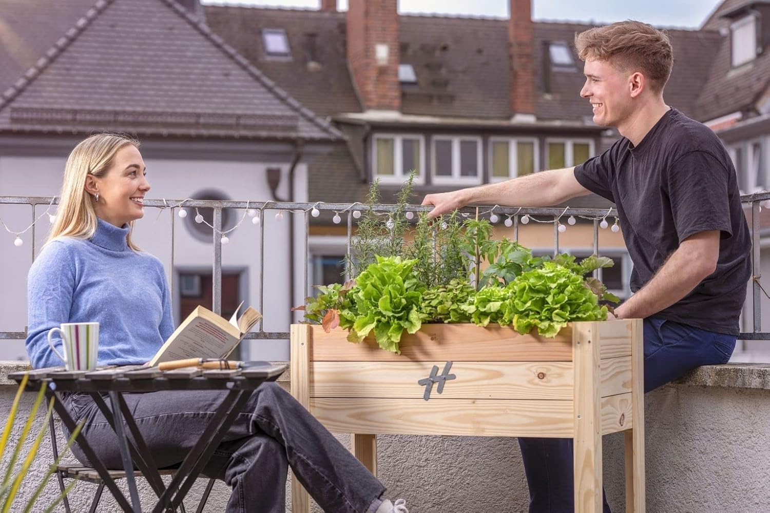 Urban Hochbeet Hochbeet »Set Hochbeet & Echtpflanzen Balkongarten & Erde«