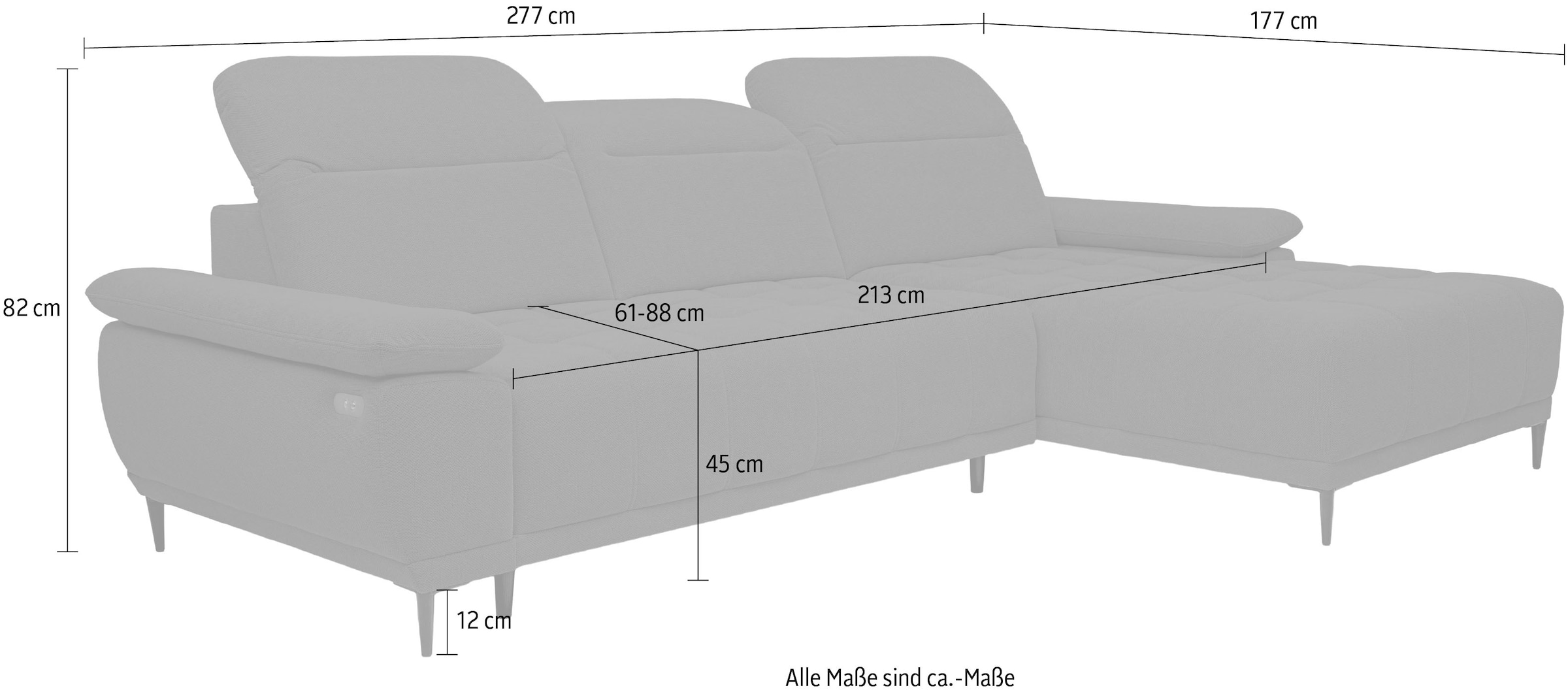 WERK2 Ecksofa »Focus-S, inkl. elektr. Sitzvorzug, manuelle Kopfteilverstellung« elektr. Sitztiefenverstellung, flexible Kopfstützen, 12cm Füße, L-Form