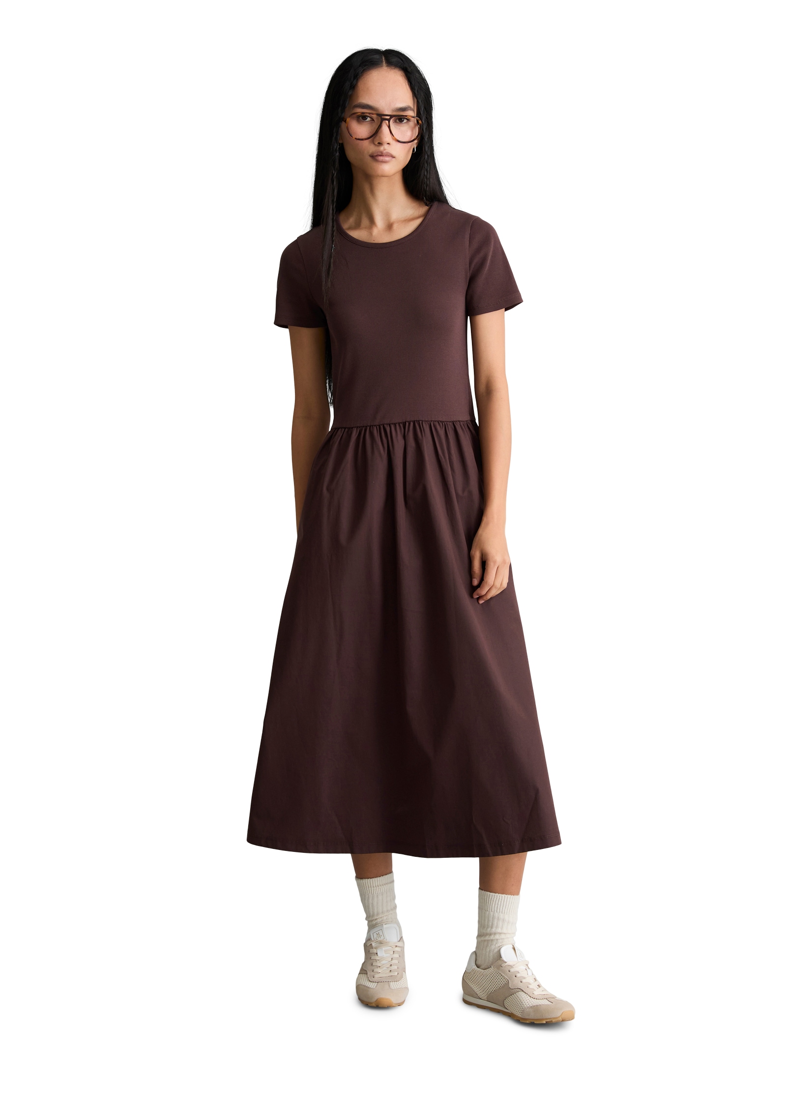 Marc O'Polo DENIM Jerseykleid Seitennahttaschen flared mit Baumwoll-Popelinerock