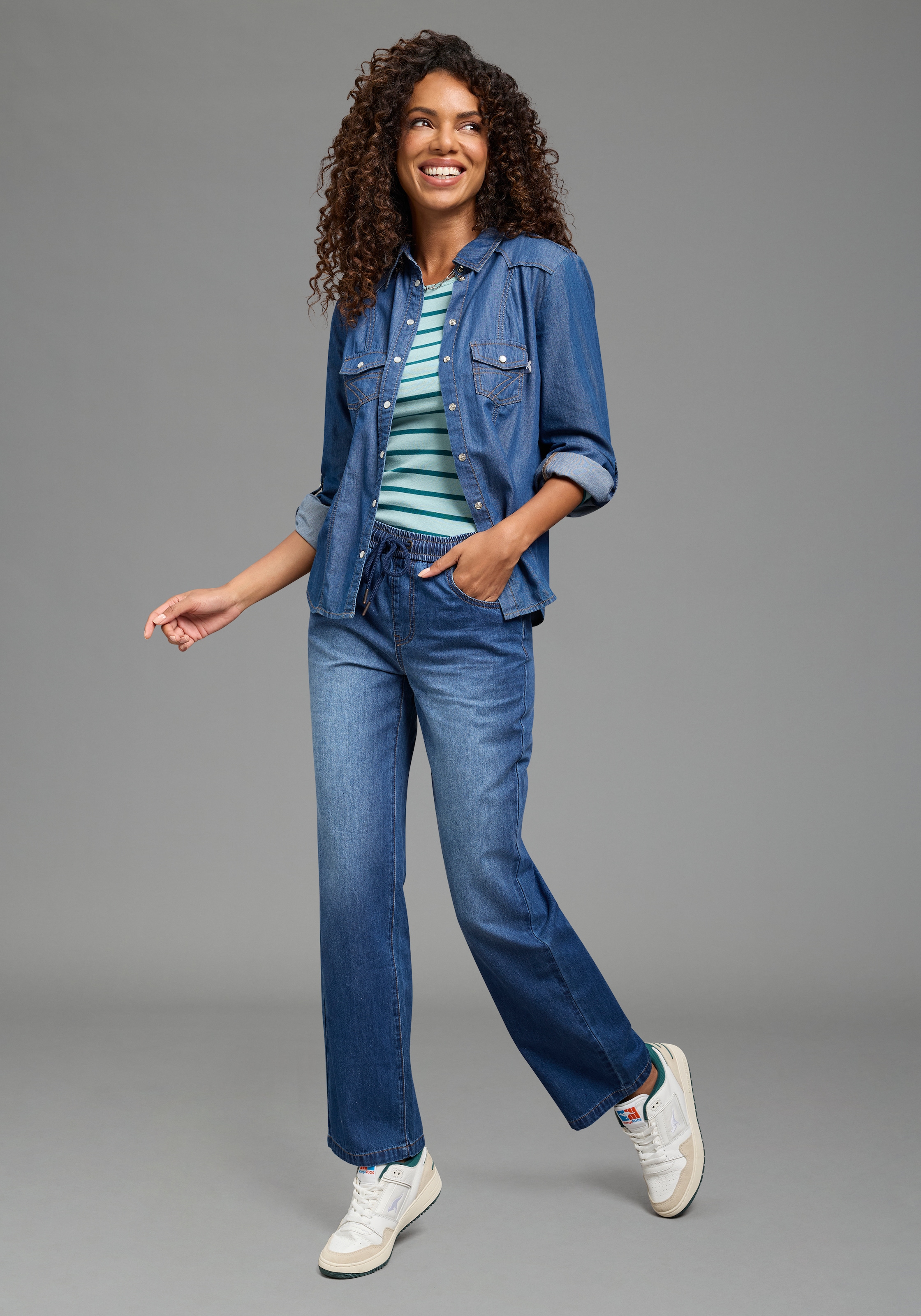 Arizona Relax-fit-Jeans »mit Schnürung« mit geradem Bein, unifarben