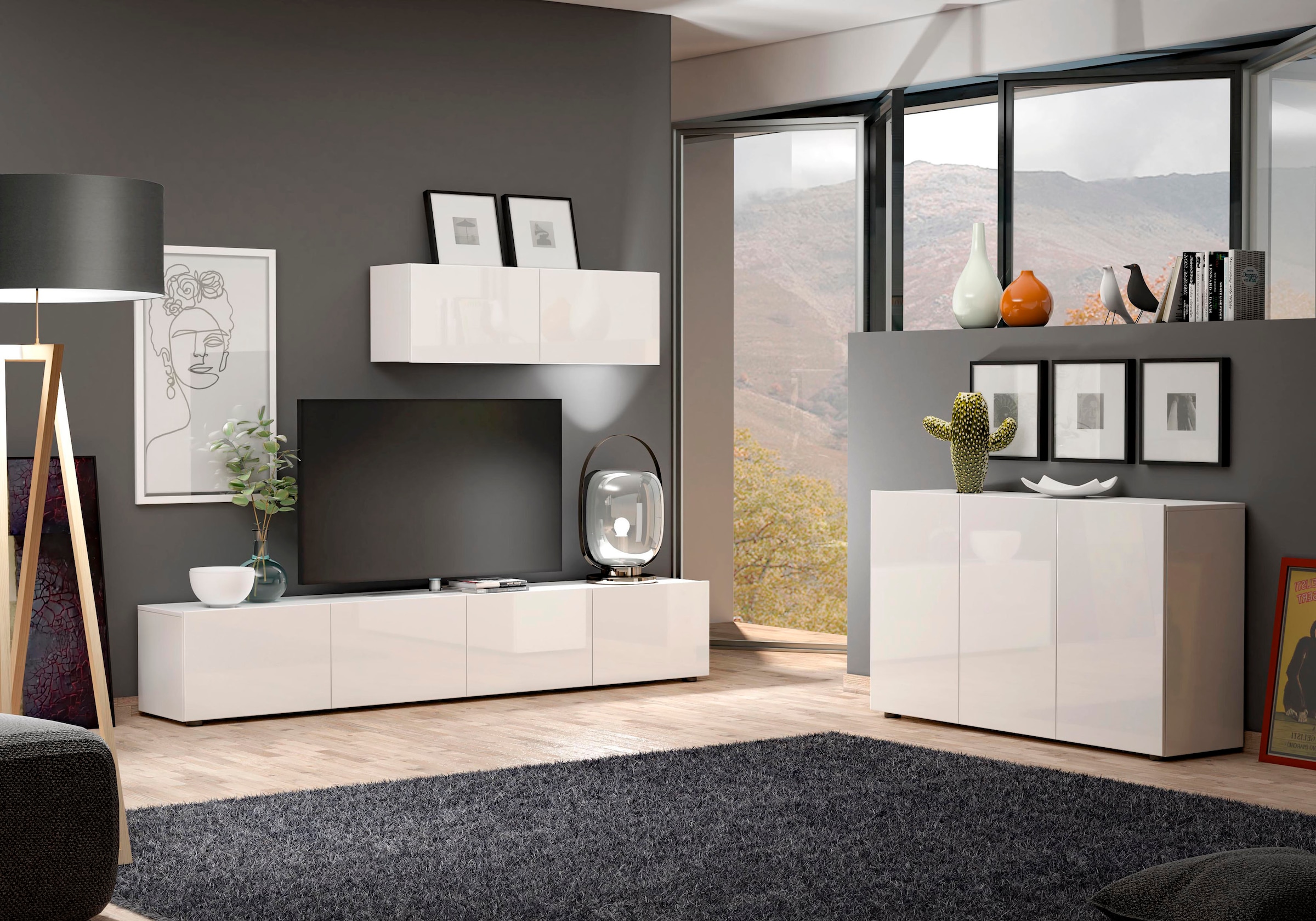 INOSIGN Lowboard »Mister, TV-Board, TV-Bank, TV-Kommode, TV-Möbel«, mit 4 Klappen, komplett Hochglanz Lackiert, Breite 225 cm
