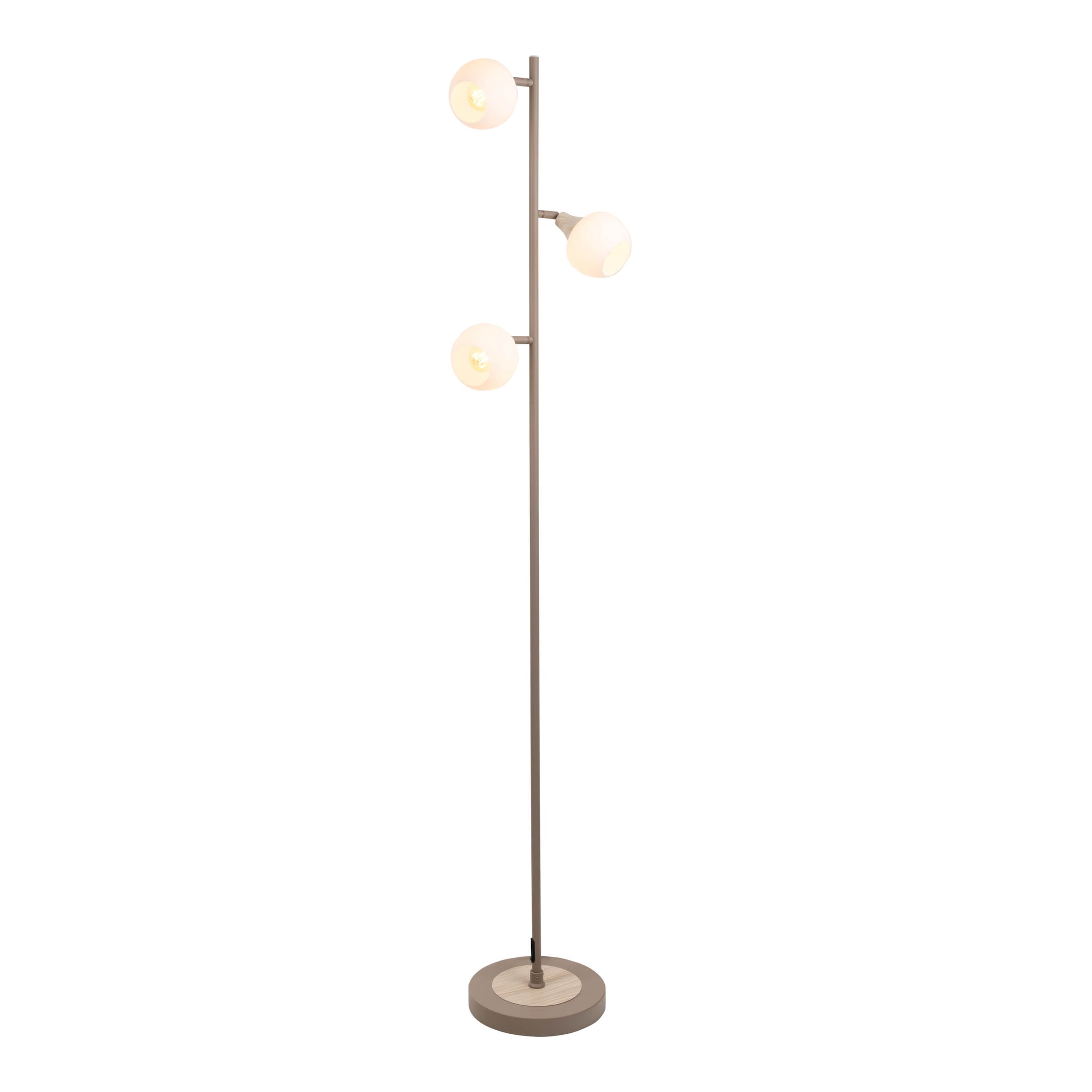 näve Stehlampe »Monaco« E14 1 Stk. 3xE14, Glasschirm, Holzstrukturdetail auf Sockel und Fassungshalterung