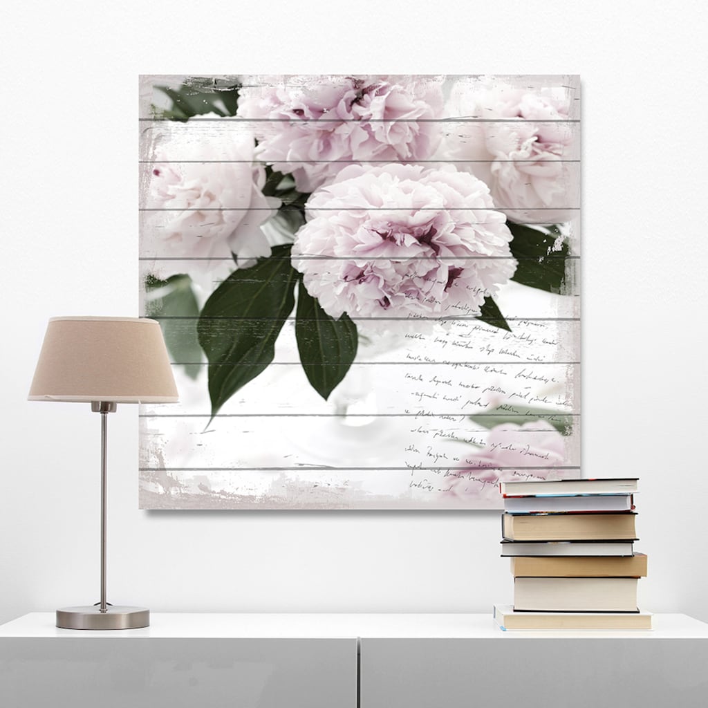 queence Holzbild »Rosa Blüten«, 50x50 cm