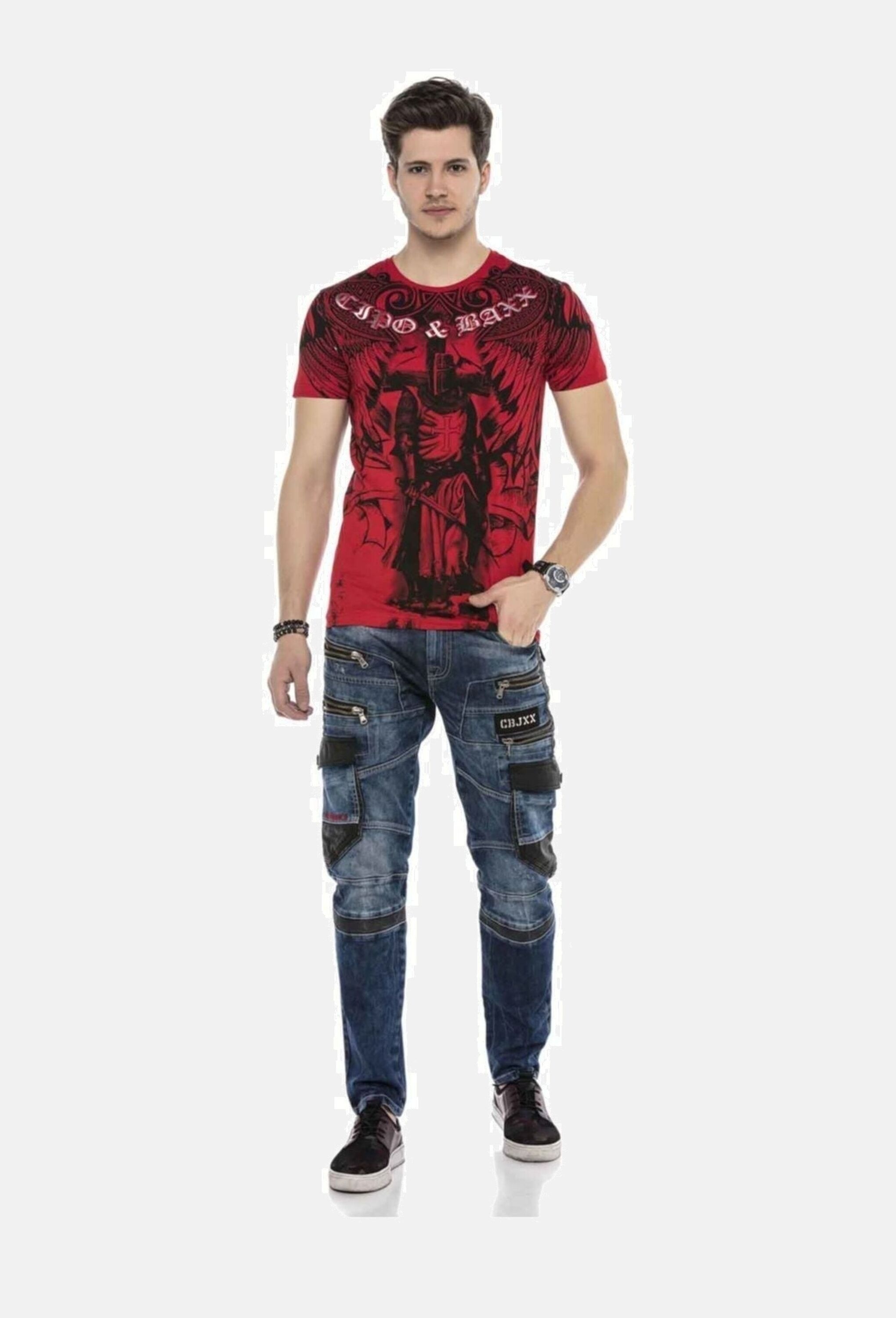 Cipo & Baxx Regular-fit-Jeans »Cipo & Baxx Jeans DENIM« bequeme Jeans mit auffälligen Applikationen, CD586