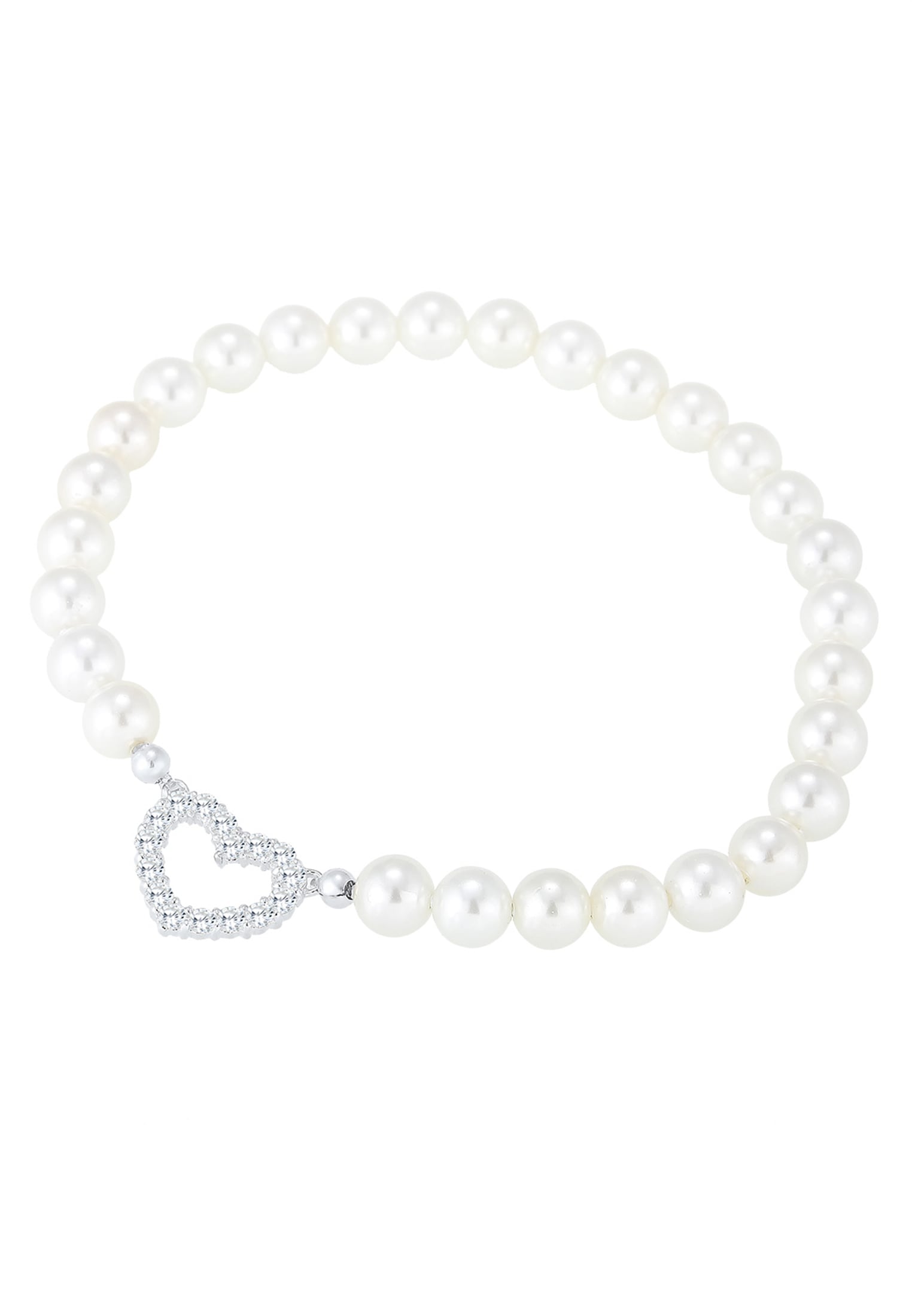 Elli Armkette »Armband Muschelkernperlen Herz Zirkonia Weiß 925 Sterling Silber«