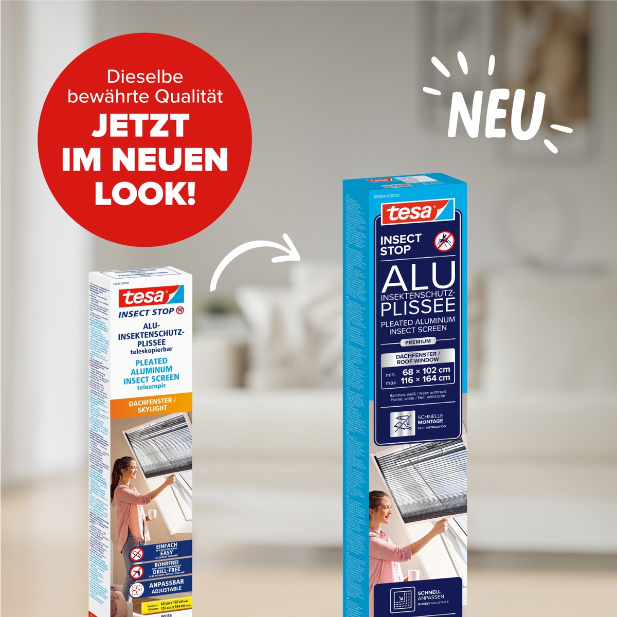 tesa Insektenschutz-Fensterrahmen »Fliegengitter-Plissee für Dachfenster Premium« 1 Stk. tlg. Mückenschutz ohne Bohren