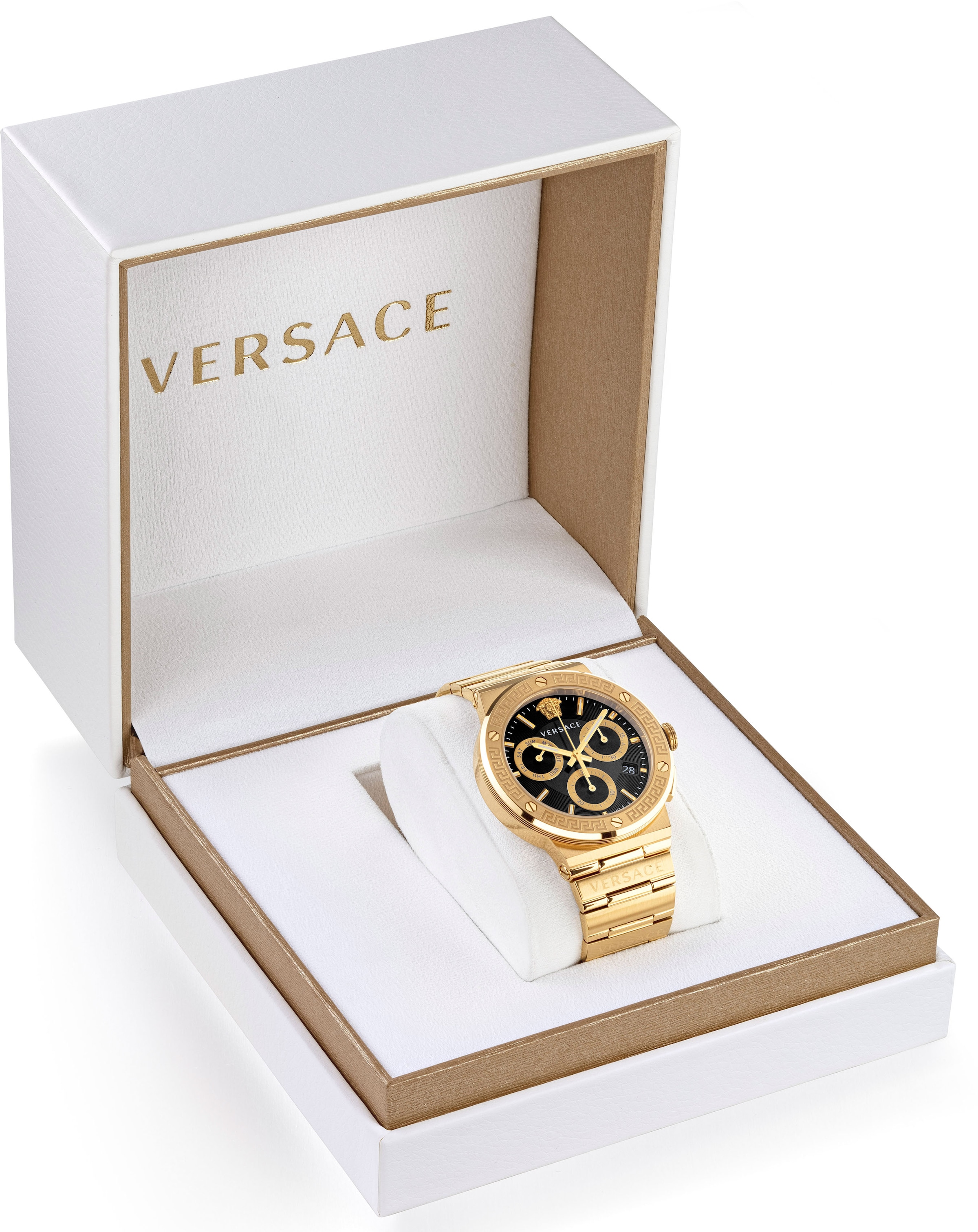 Versace Chronograph »GRECA LOGO CHRONO«, Quarzuhr, Armbanduhr, Herrenuhr, Saphirglas, Stoppfunktion, Swiss Made