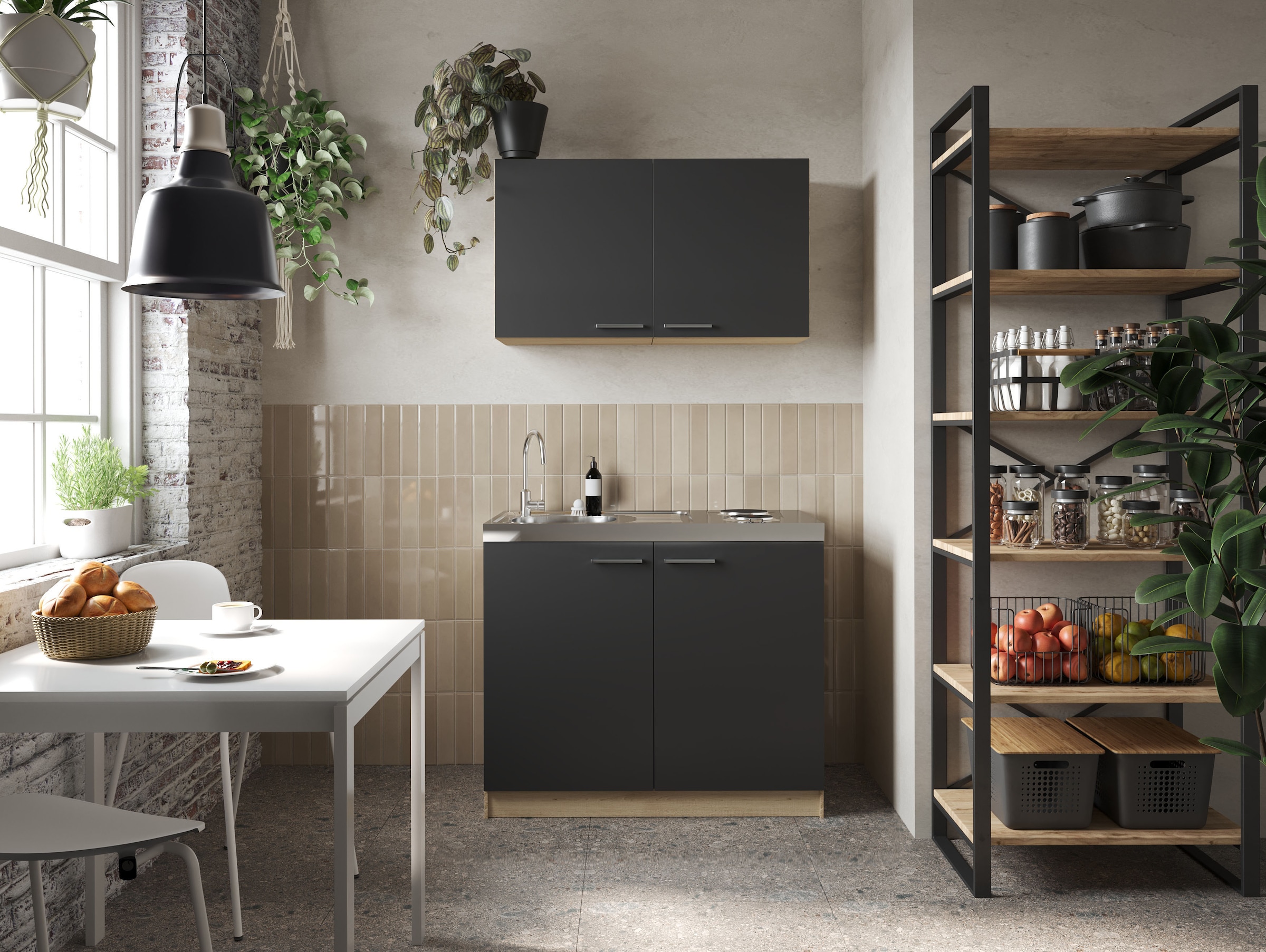 RESPEKTA Pantryküche »Merle« Breite 100 cm, Soft-Close, Spülenabdeckung mit Edelstahlkochmulde