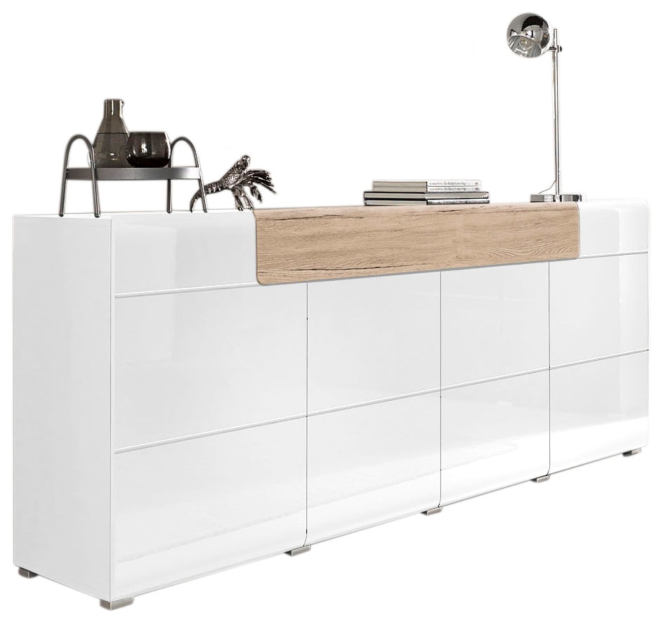 INOSIGN Sideboard »Toledo,Breite 208cm,moderne Kommode mit dekorative Fräsungen,grifflos«, Kombikommode mit viel Stauraum, Einlegeböden verstellbar