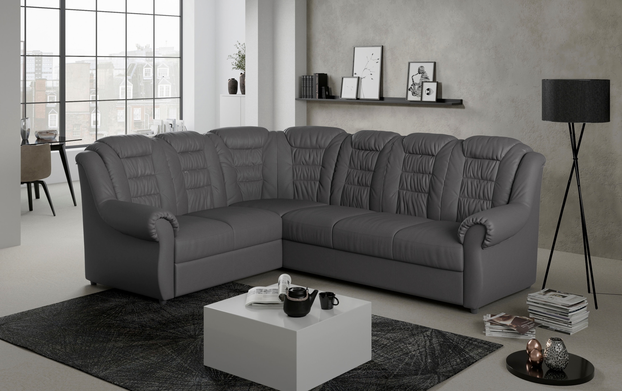 Home affaire Ecksofa »Boston L-Form«, mit hoher Rückenlehne, optional mit Bettfunktion und Stauraum