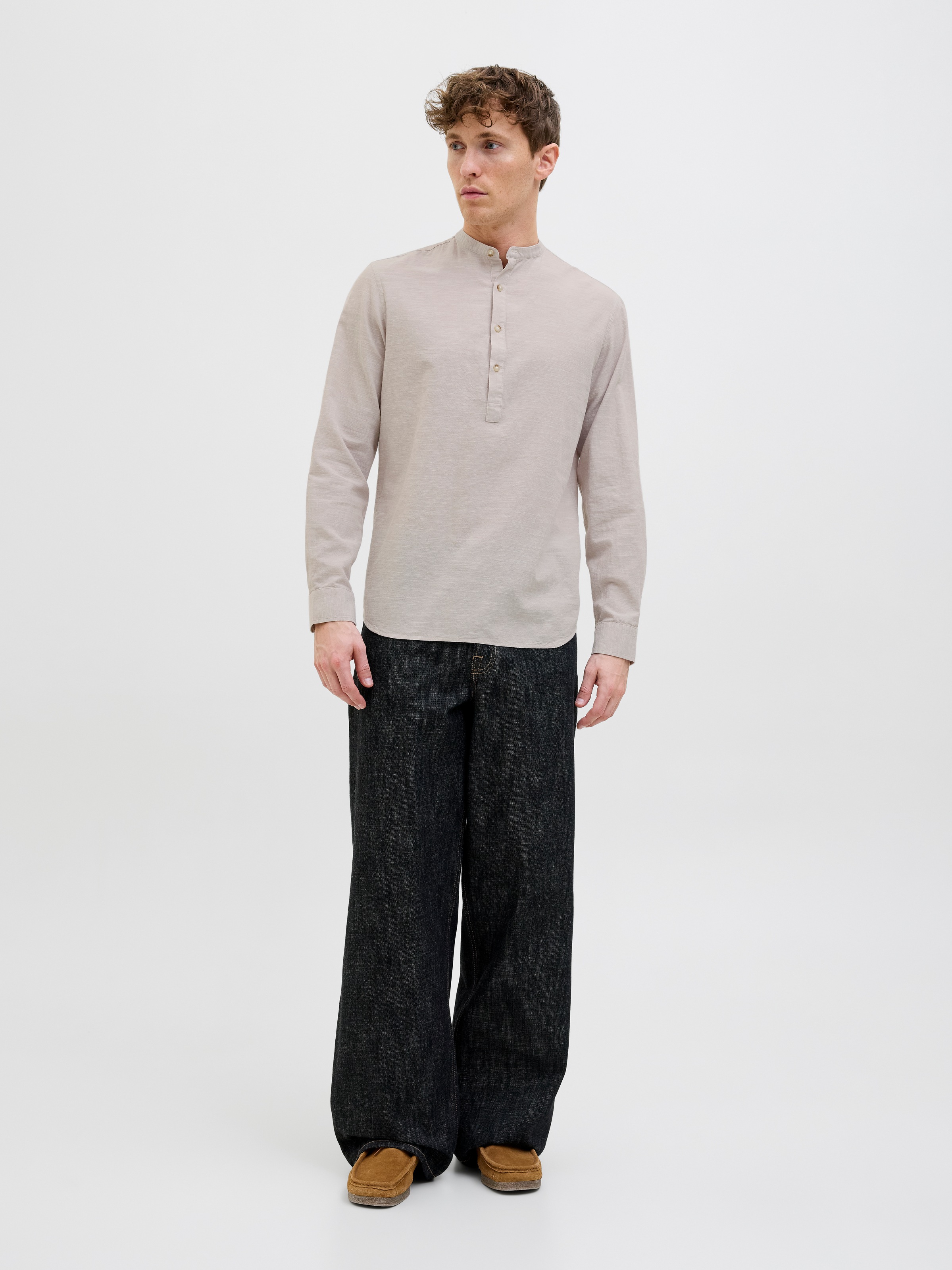 Jack & Jones Langarmhemd »JJESUMMER HALF PLACKET SHIRT LS SN«, mit Bandkragen