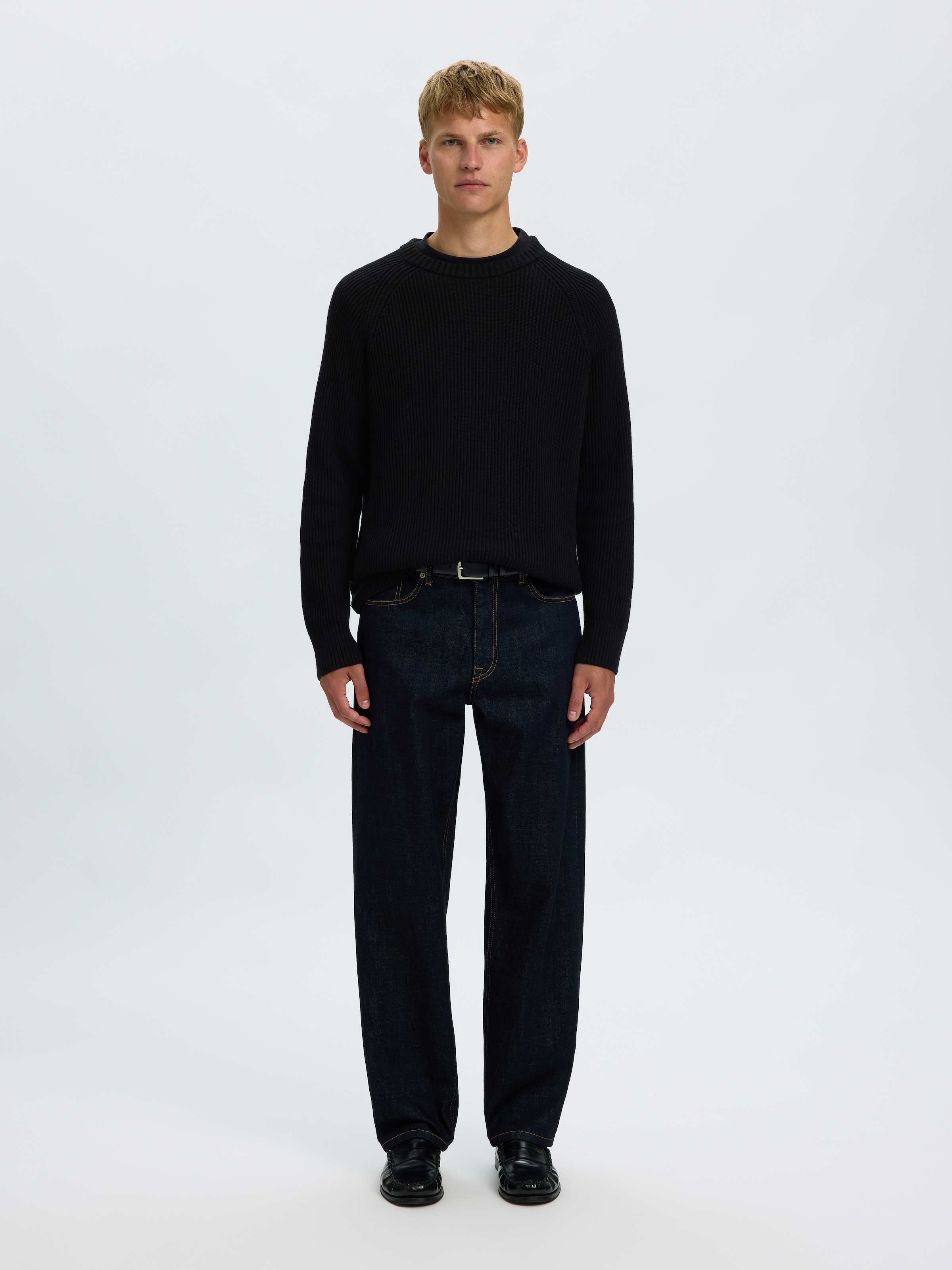 SELECTED Rundhalspullover »SLMBRAUN KNIT RIB CREW NECK NOOS« Baumwolle, relaxed fit