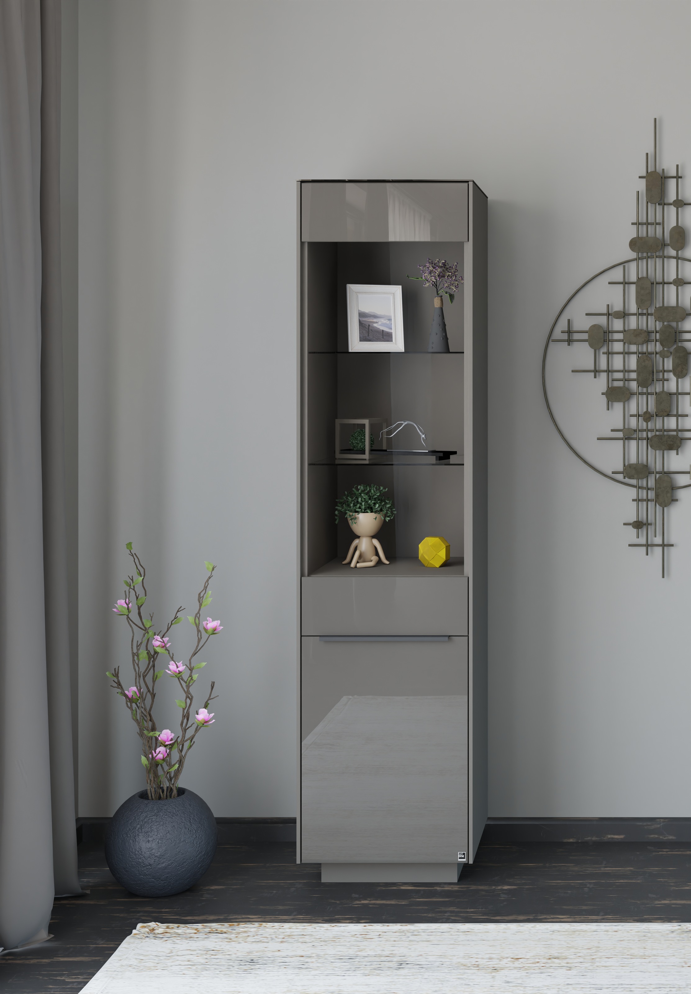 set one by Musterring, Standvitrine »Reno« 1 Stk. tlg. Mit Sockel in diversen Farben, 193 cm Höhe & Farbauswahl, anthrazit matt lack/glas anthrazit 