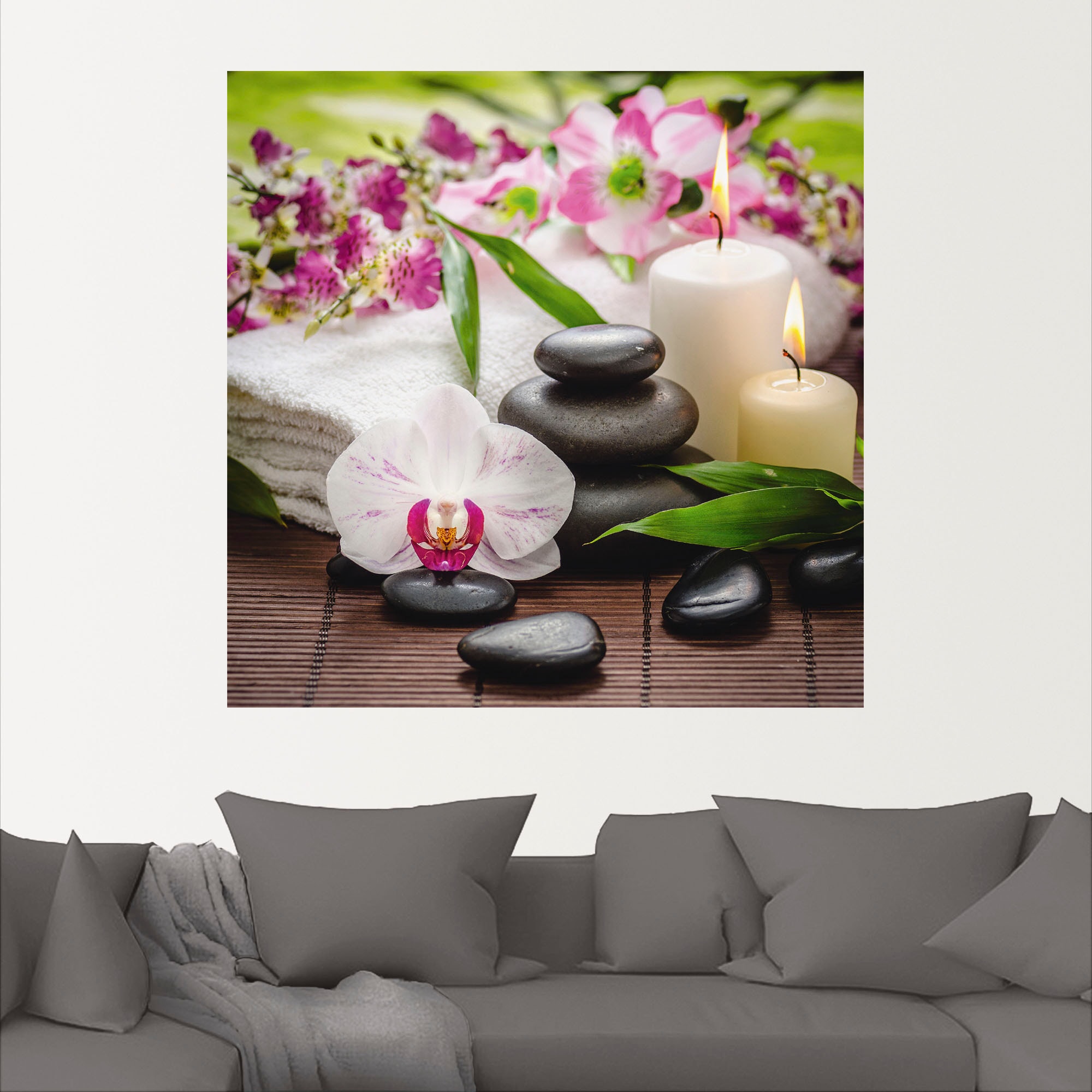 Artland Wandbild »Spa Orchideen Bambus Kerze«, Zen Bilder, (1 St.), als Alubild, Outdoorbild, Leinwandbild, Poster, Wandaufkleber
