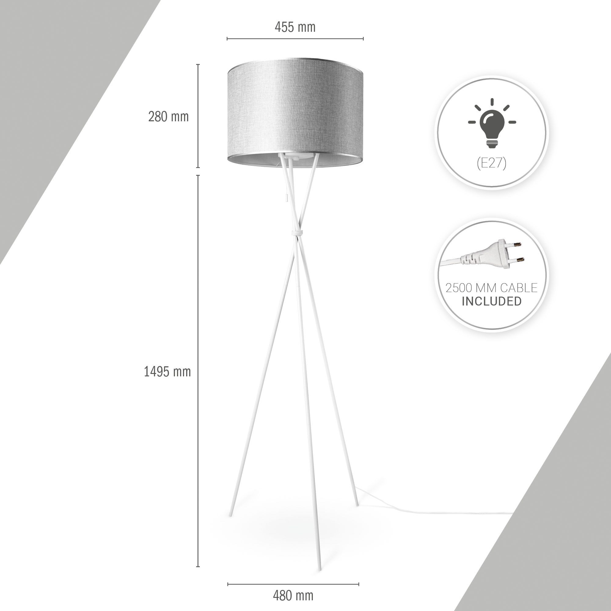 Paco Home Stehlampe »KATE CANVAS UNI COLOR«, Leuchtmittel E27 | ohne Leuchtmittel, Wohnzimmer Dreibein Stoffschirmlampe Standleuchte Textil Schirm E27