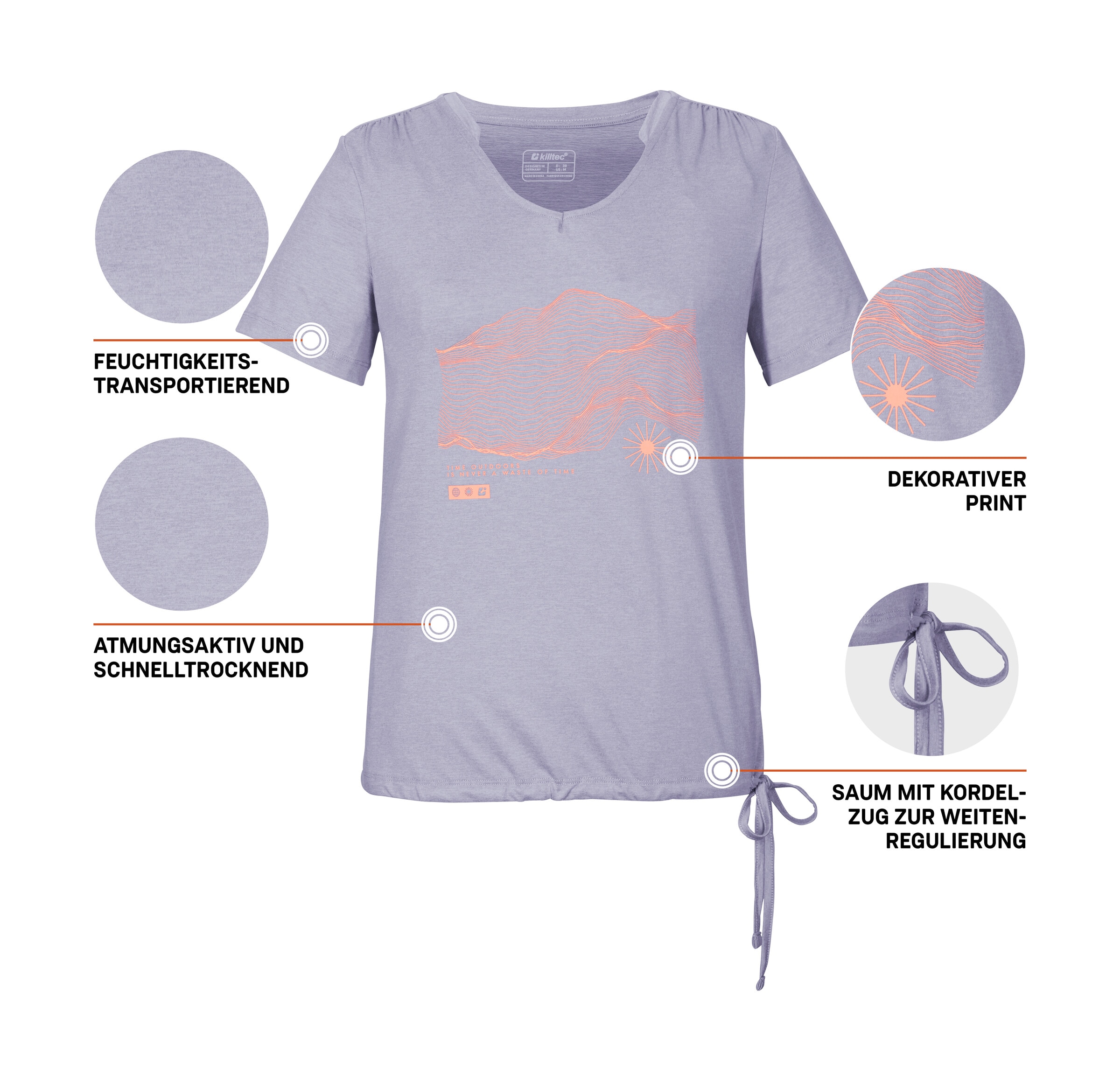 Killtec T-Shirt »KOS 497 WMN TSHRT« Weiches, strapazierfähiges Funktionsshirt mit Kordelzug