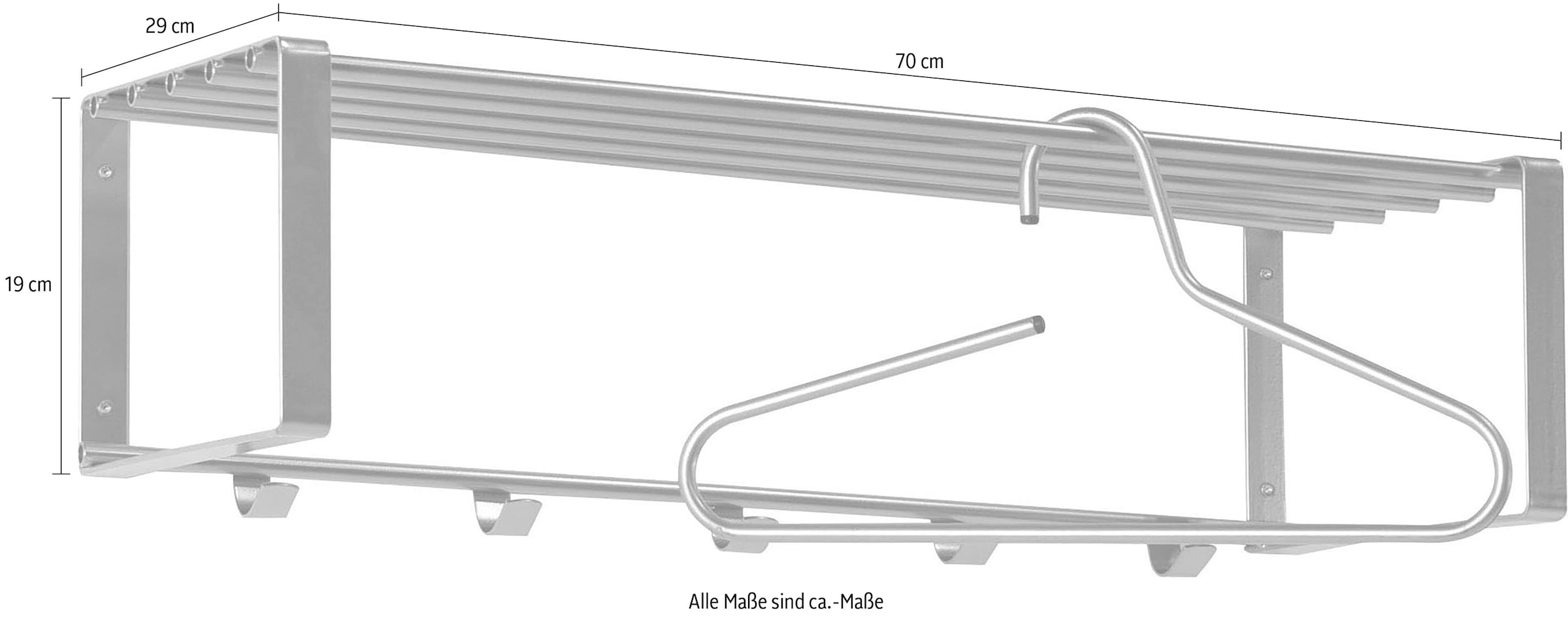 Spinder Design Garderobenleiste »REX«, (1 St.), Wandgarderobe aus Stahl mit Hutablage und 5 bzw. 7 Haken
